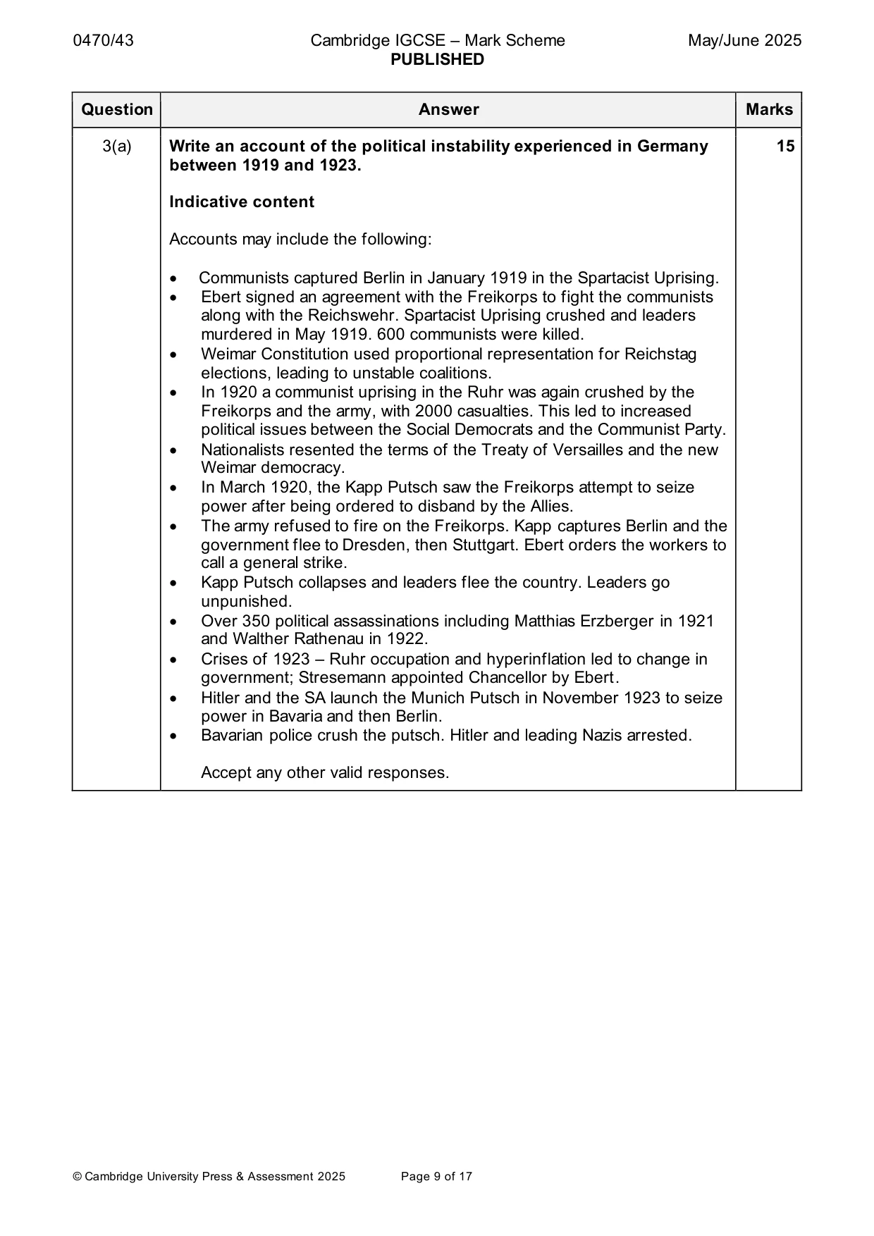 Mark scheme, page 9 of 17