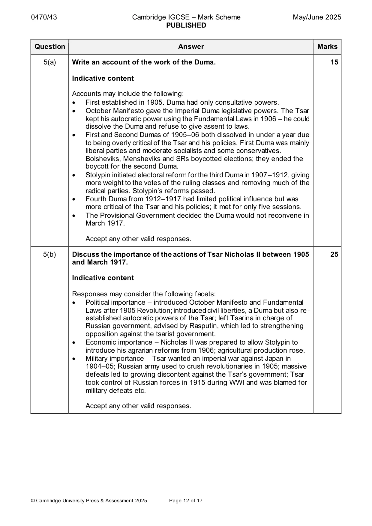 Mark scheme, page 12 of 17