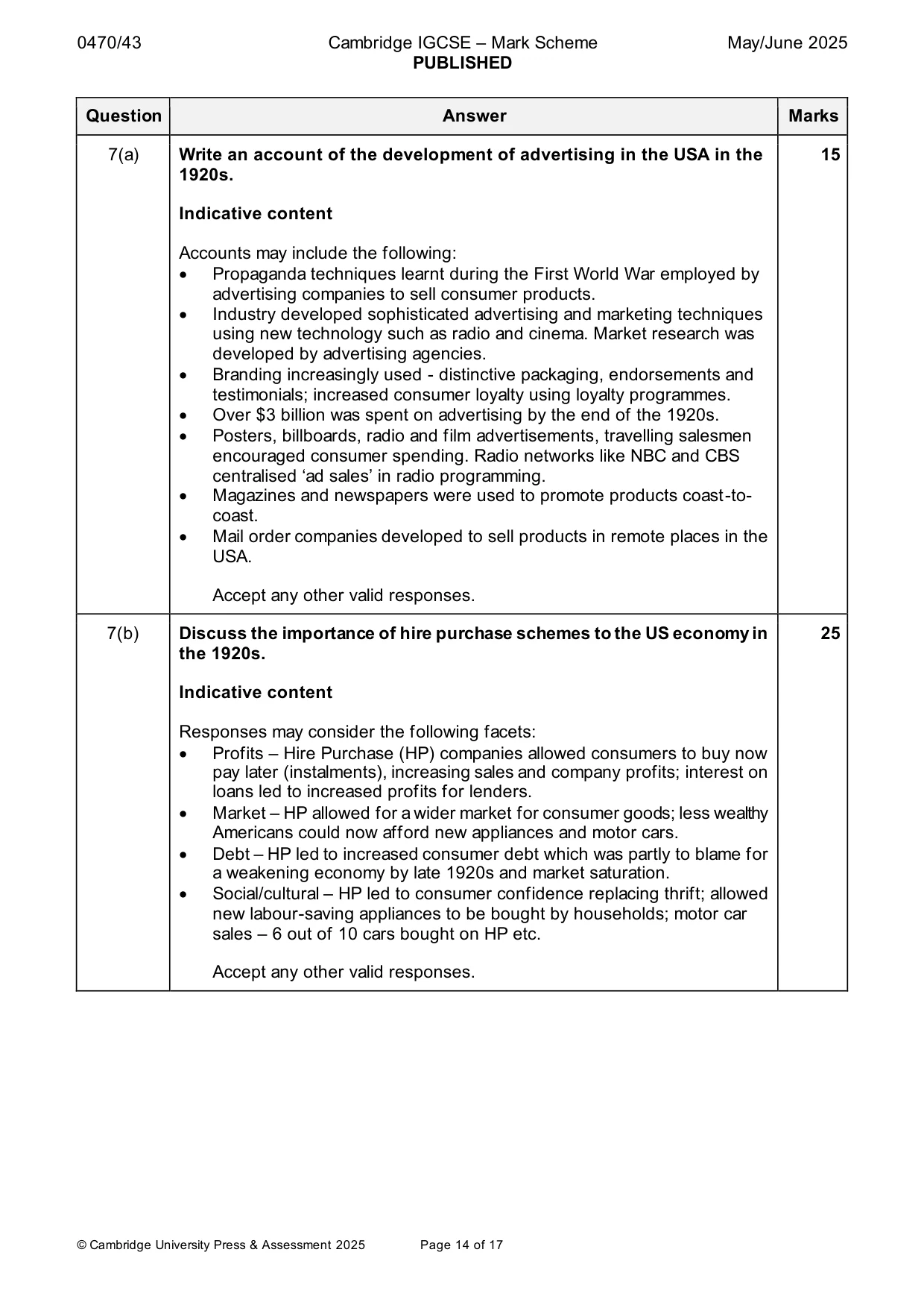 Mark scheme, page 14 of 17