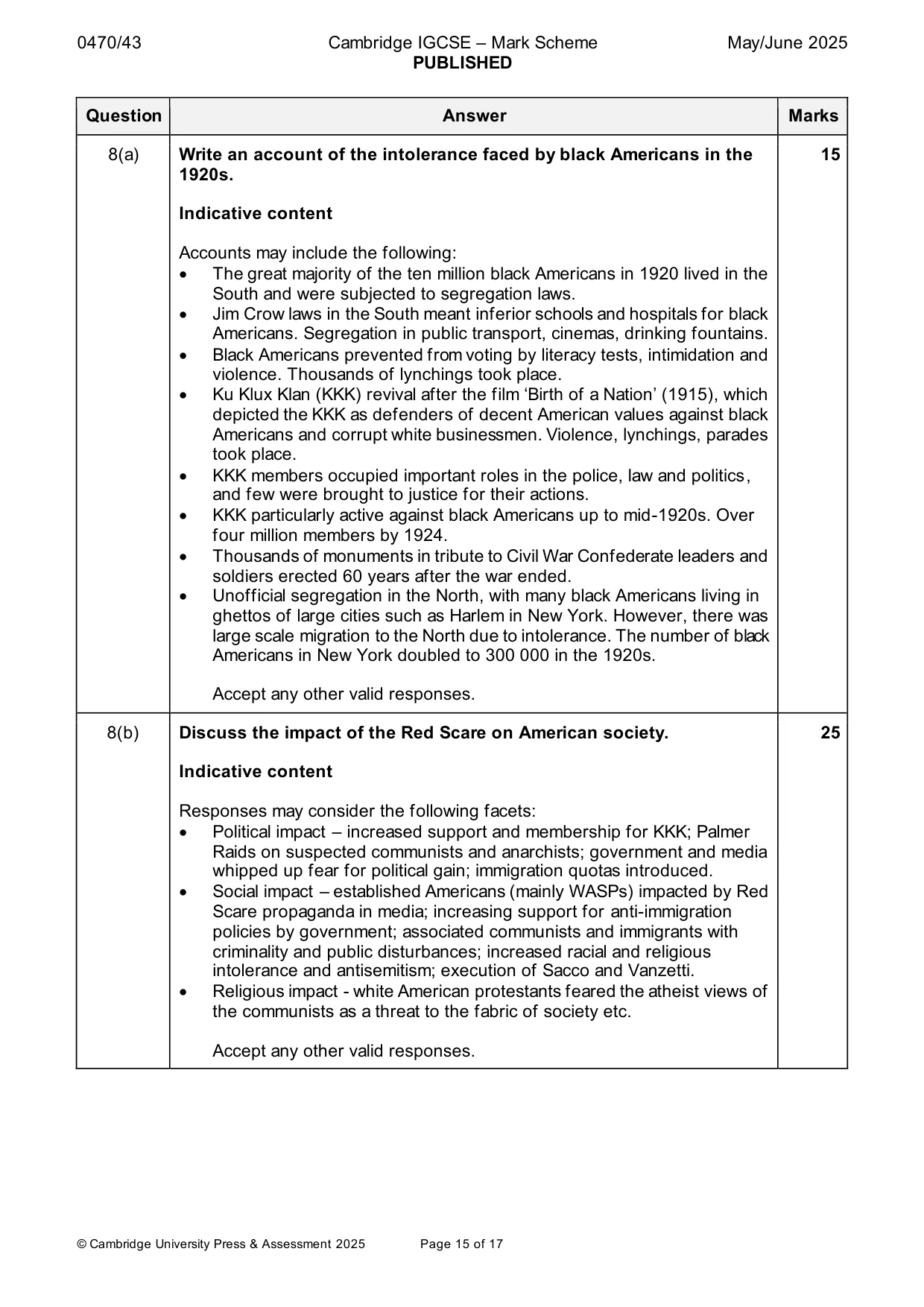 Mark scheme, page 15 of 17