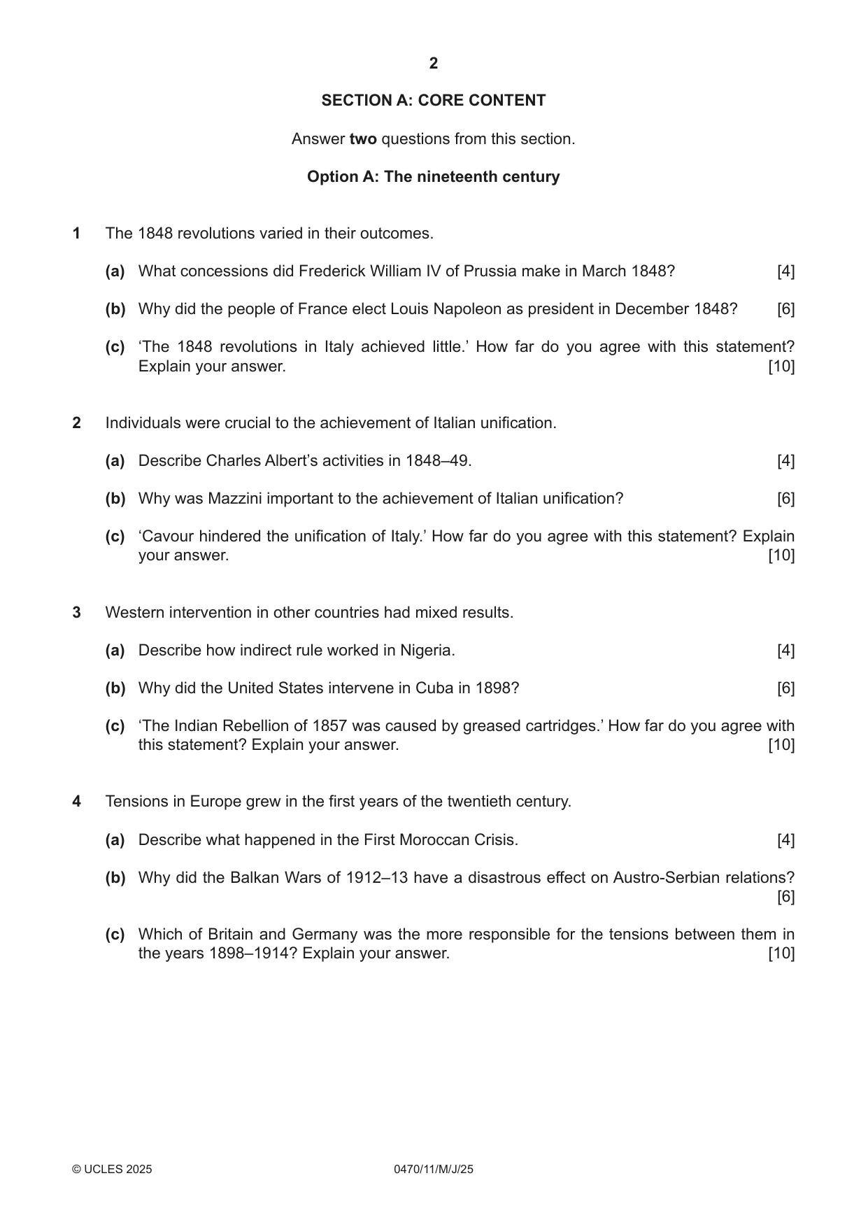 Cambridge IGCSE History 0470 2025 May/June Paper 1 · Variant 1 question paper, page 2 of 8