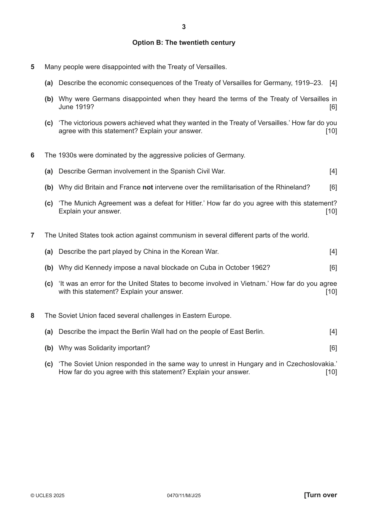 Cambridge IGCSE History 0470 2025 May/June Paper 1 · Variant 1 question paper, page 3 of 8