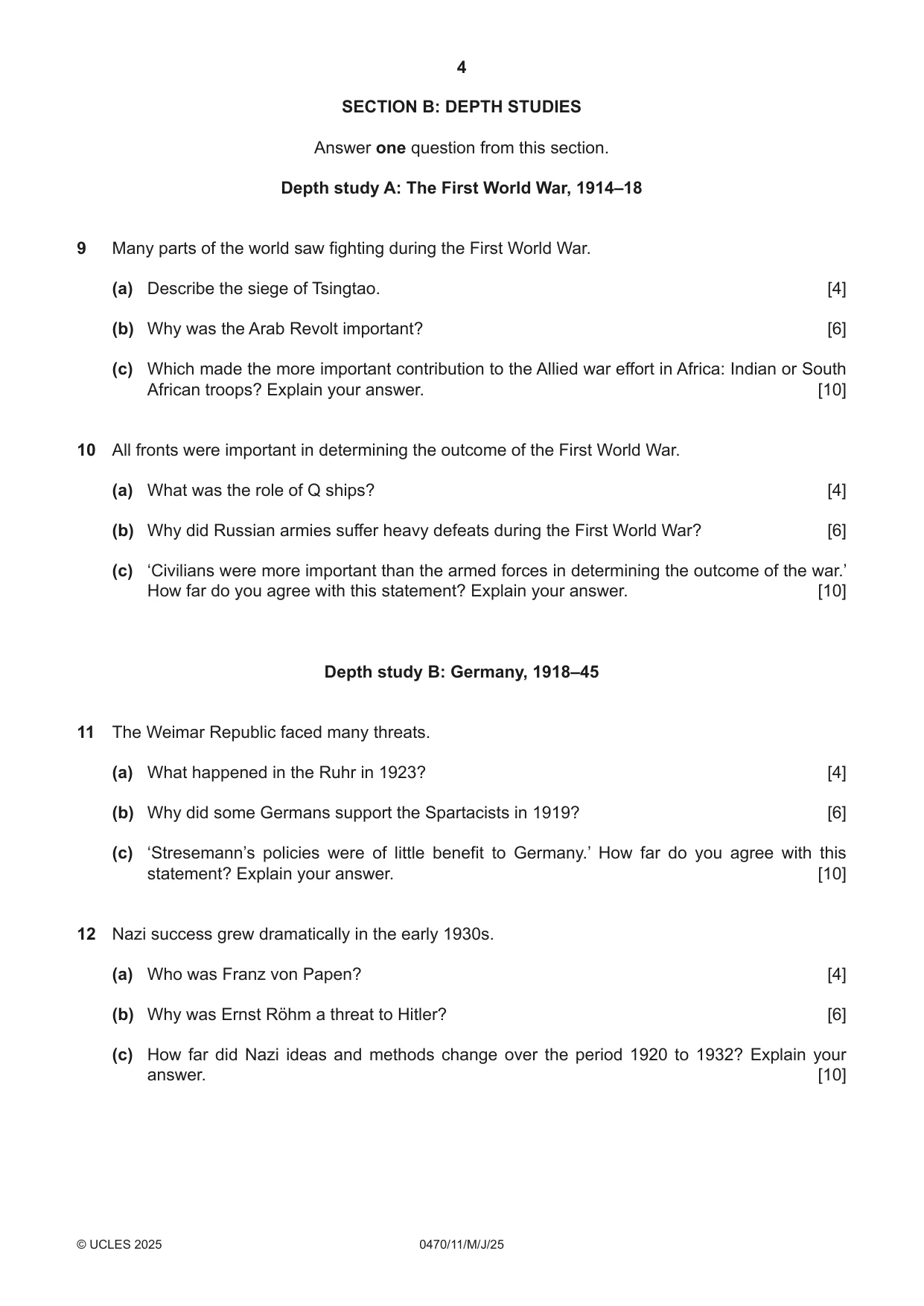 Cambridge IGCSE History 0470 2025 May/June Paper 1 · Variant 1 question paper, page 4 of 8