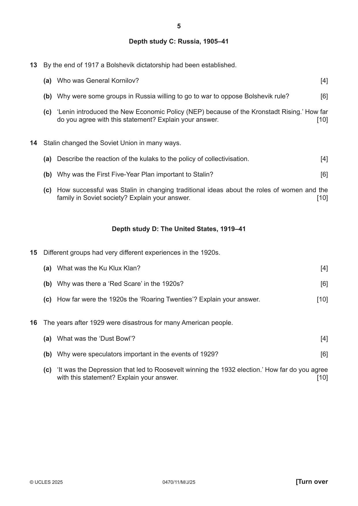 Cambridge IGCSE History 0470 2025 May/June Paper 1 · Variant 1 question paper, page 5 of 8