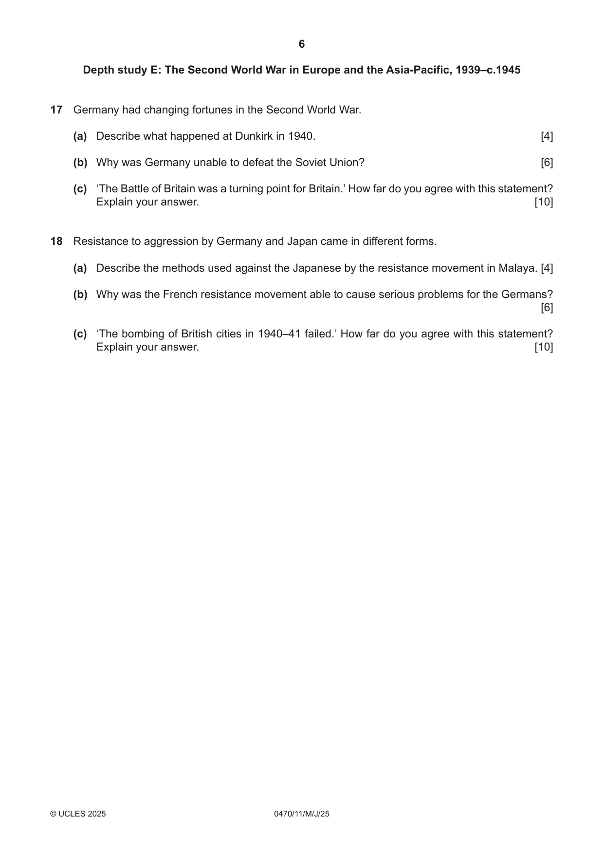 Cambridge IGCSE History 0470 2025 May/June Paper 1 · Variant 1 question paper, page 6 of 8