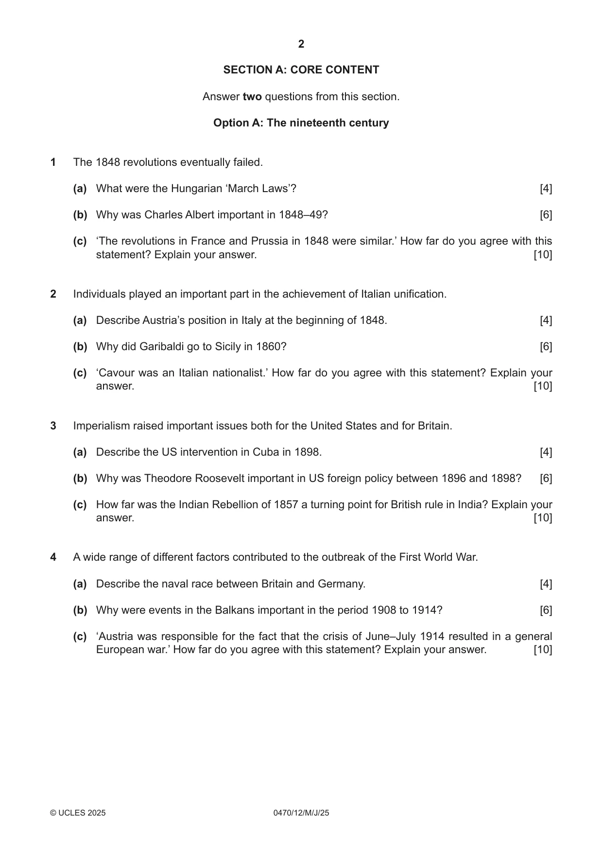 Cambridge IGCSE History 0470 2025 May/June Paper 1 · Variant 2 question paper, page 2 of 8