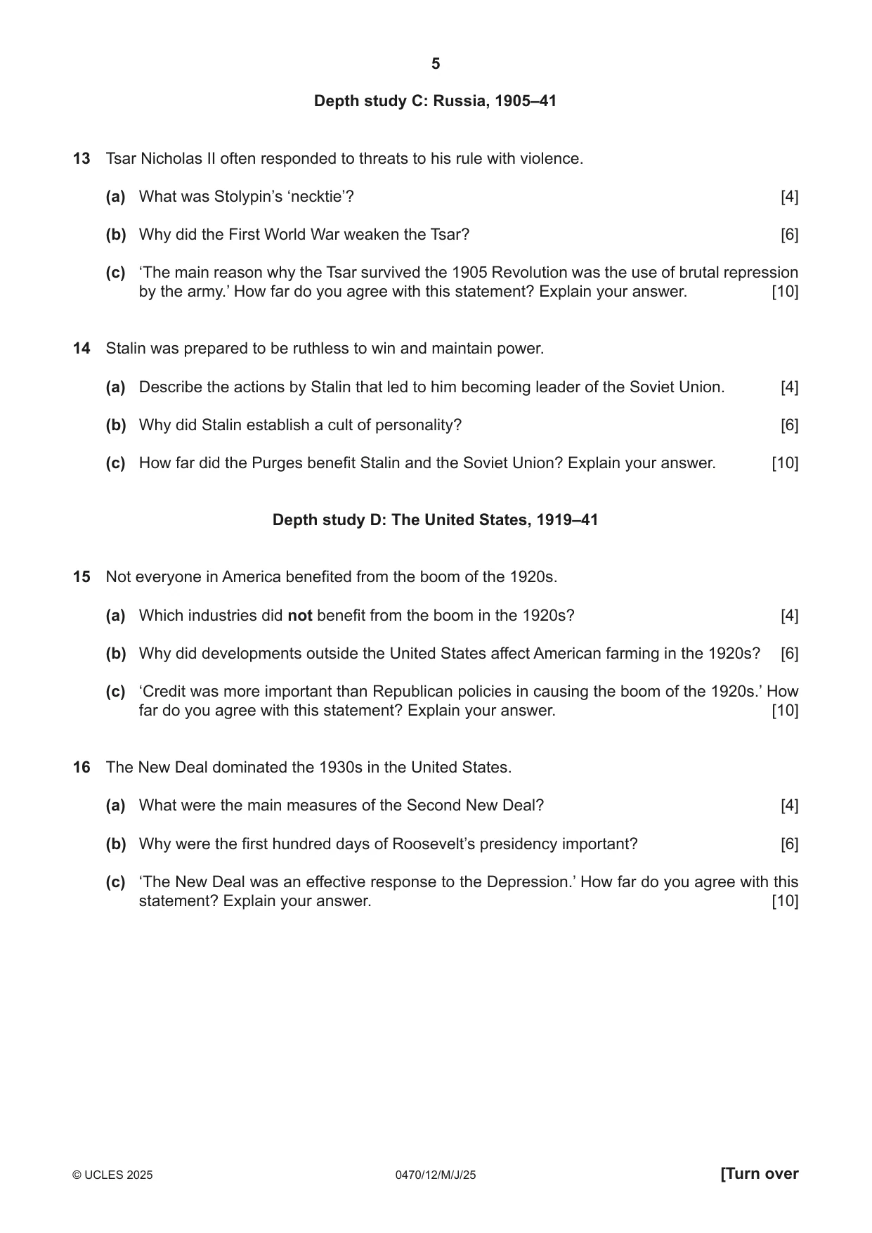 Cambridge IGCSE History 0470 2025 May/June Paper 1 · Variant 2 question paper, page 5 of 8