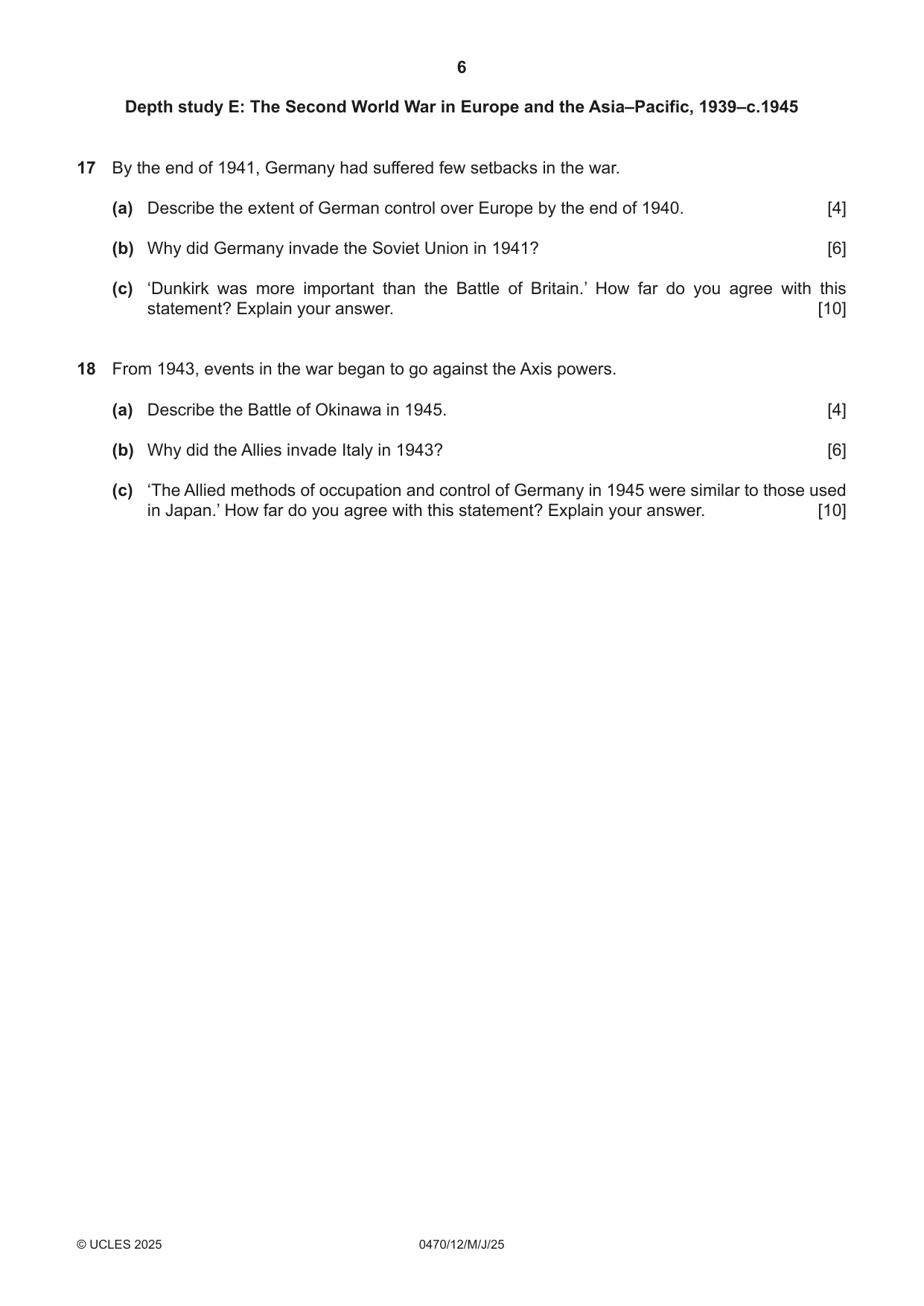 Cambridge IGCSE History 0470 2025 May/June Paper 1 · Variant 2 question paper, page 6 of 8