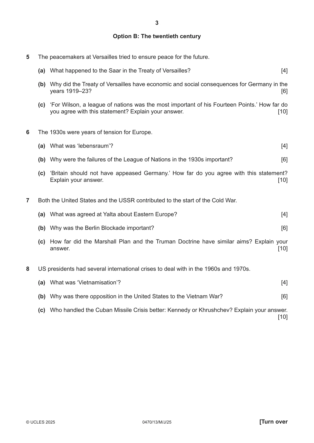 Cambridge IGCSE History 0470 2025 May/June Paper 1 · Variant 3 question paper, page 3 of 8