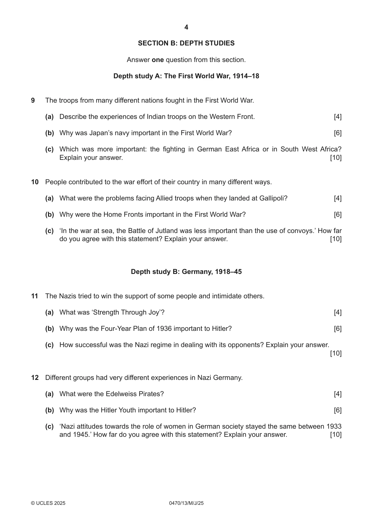 Cambridge IGCSE History 0470 2025 May/June Paper 1 · Variant 3 question paper, page 4 of 8