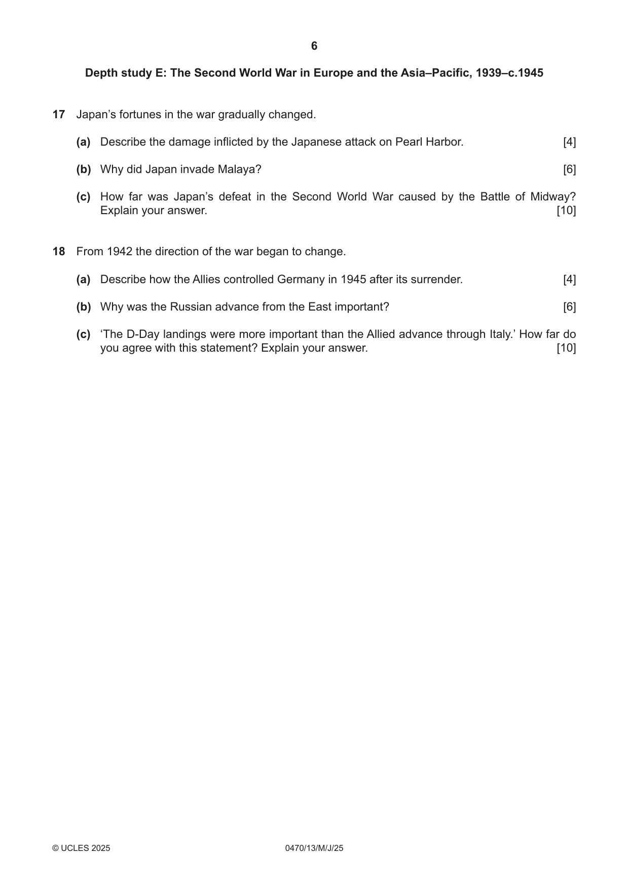 Cambridge IGCSE History 0470 2025 May/June Paper 1 · Variant 3 question paper, page 6 of 8