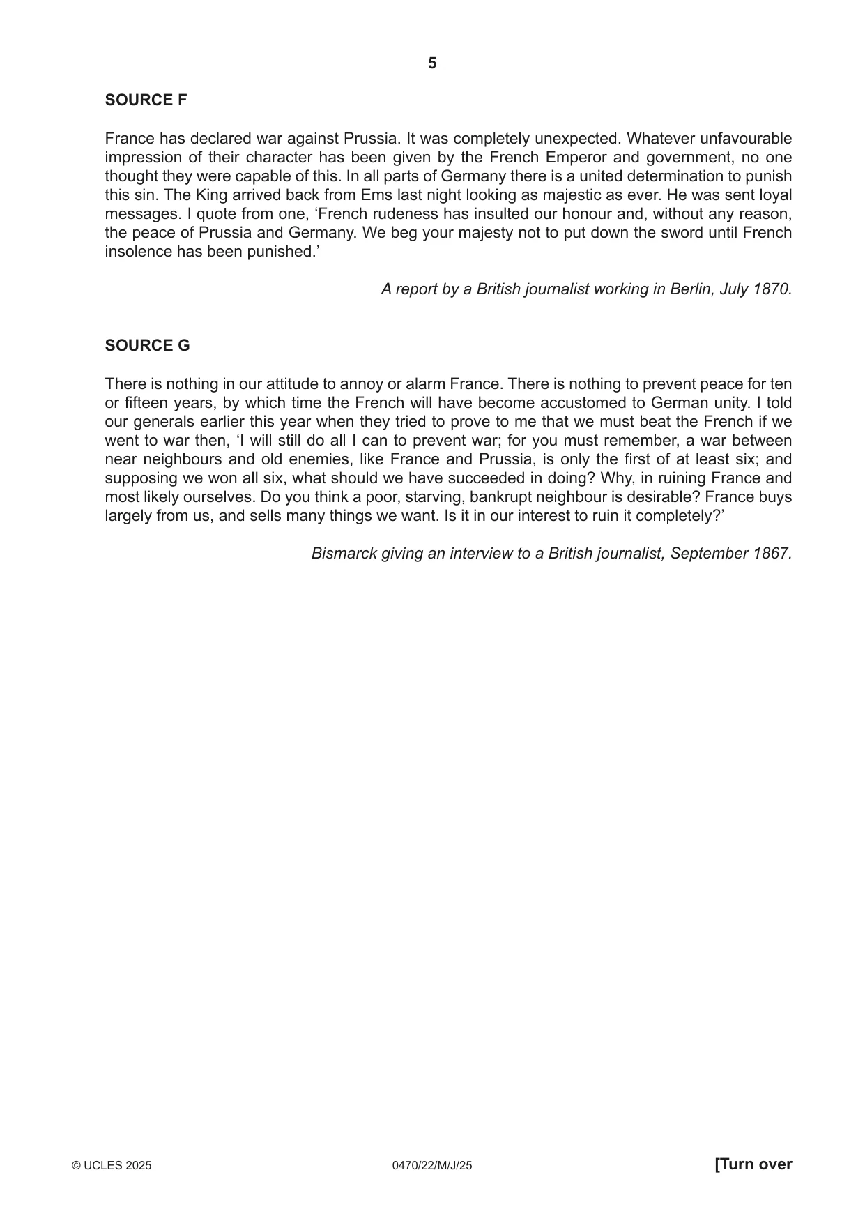 Cambridge IGCSE History 0470 2025 May/June Paper 2 · Variant 2 question paper, page 5 of 12