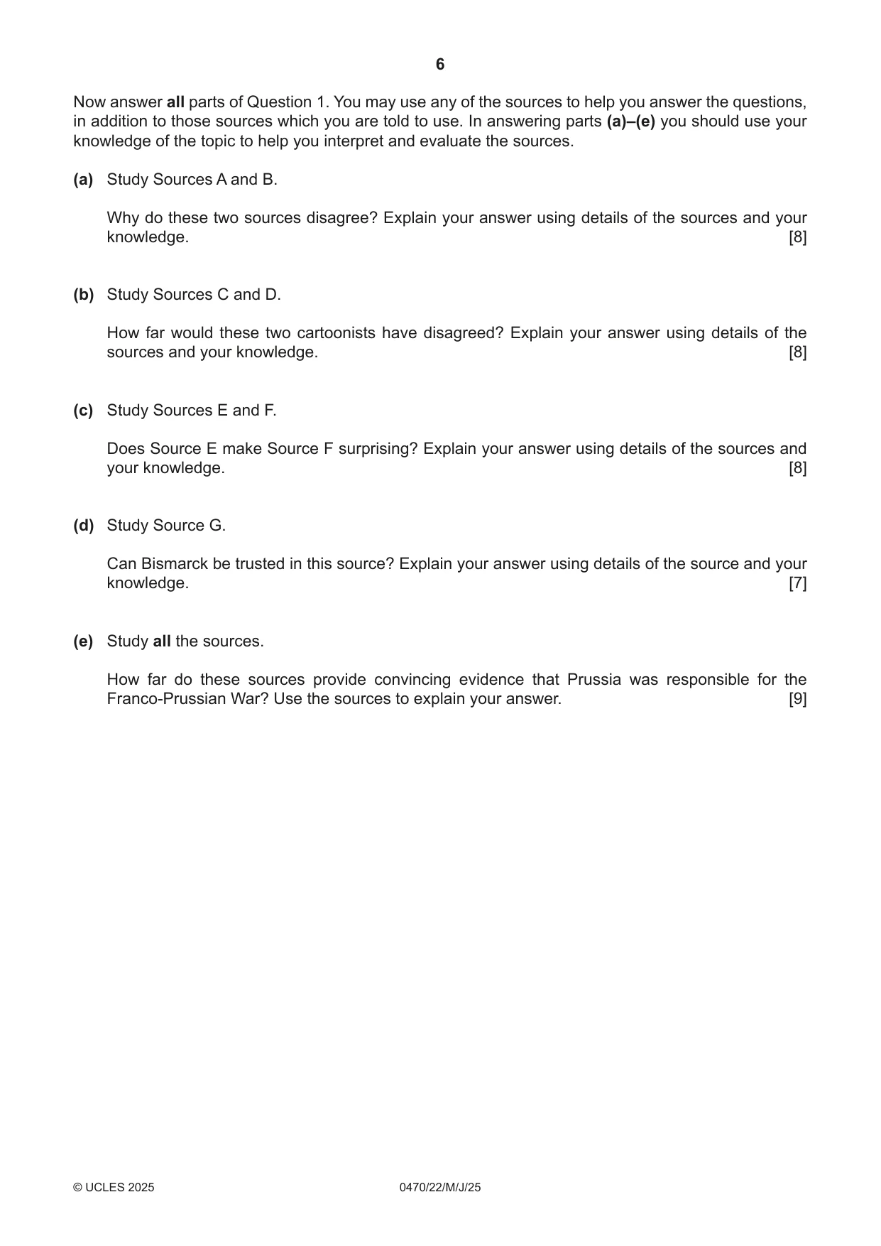 Cambridge IGCSE History 0470 2025 May/June Paper 2 · Variant 2 question paper, page 6 of 12