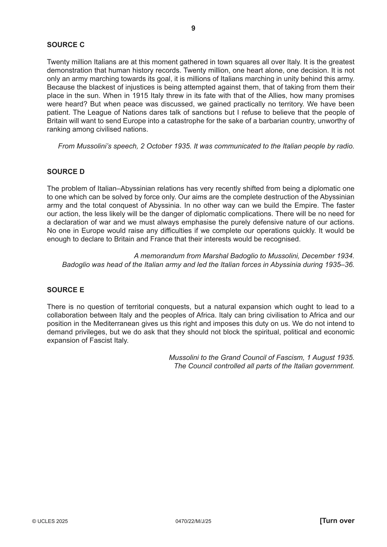 Cambridge IGCSE History 0470 2025 May/June Paper 2 · Variant 2 question paper, page 9 of 12