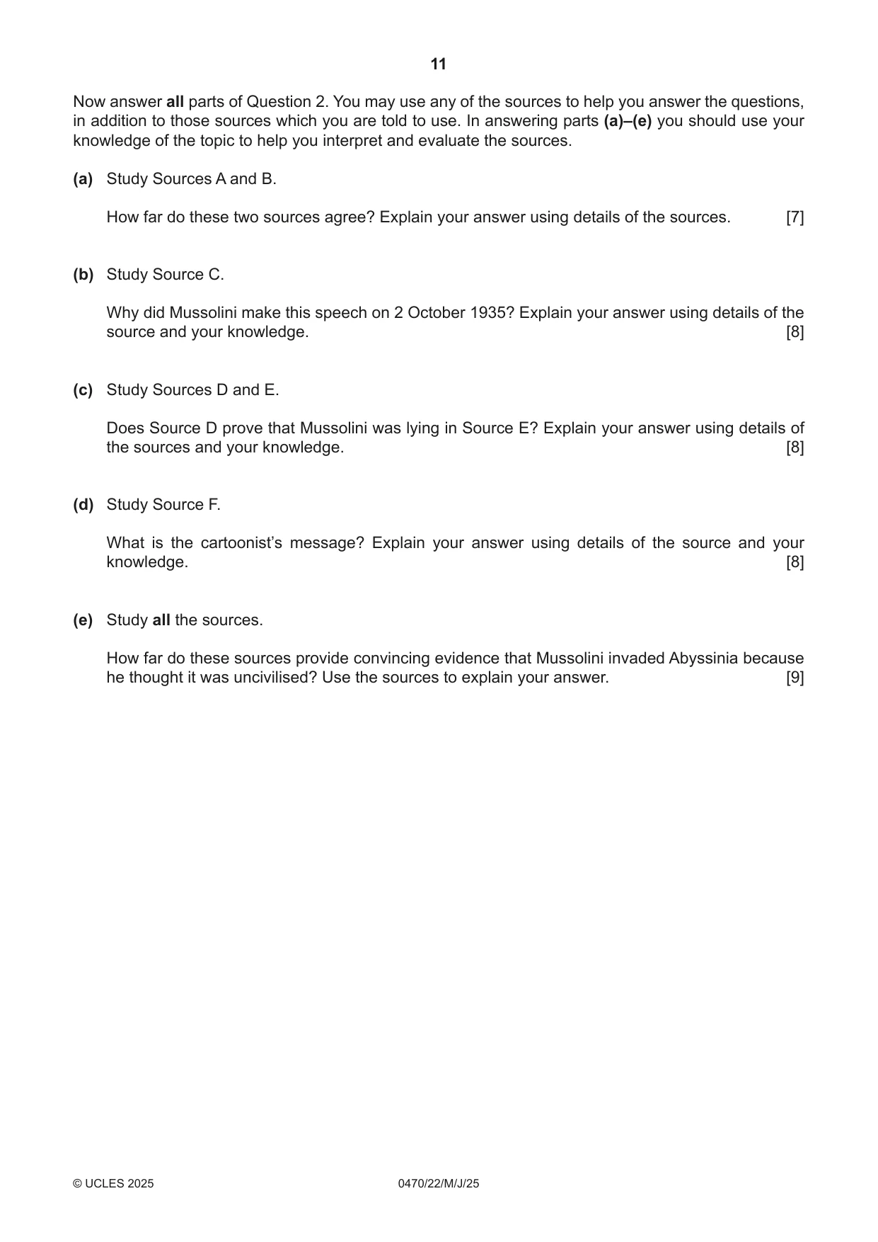 Cambridge IGCSE History 0470 2025 May/June Paper 2 · Variant 2 question paper, page 11 of 12