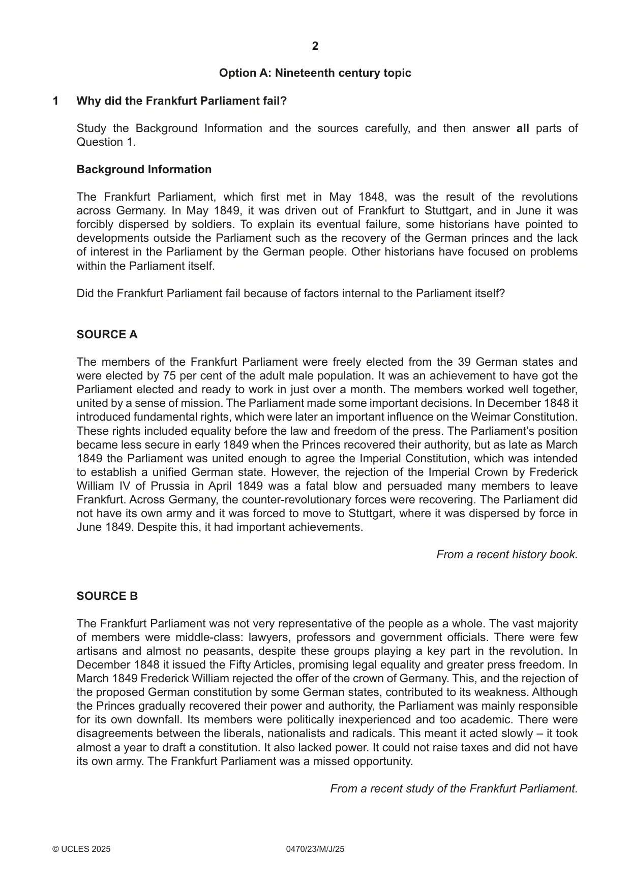 Cambridge IGCSE History 0470 2025 May/June Paper 2 · Variant 3 question paper, page 2 of 12