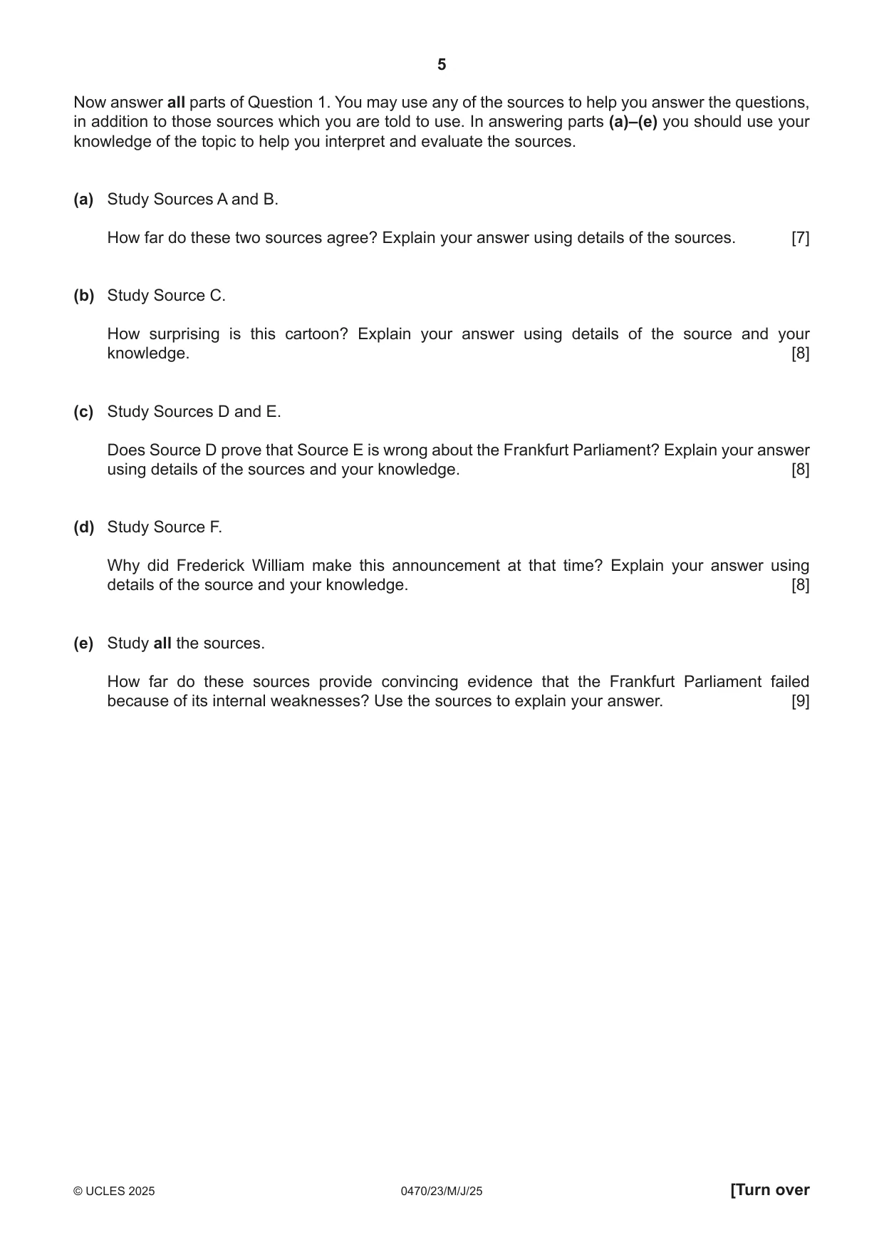 Cambridge IGCSE History 0470 2025 May/June Paper 2 · Variant 3 question paper, page 5 of 12