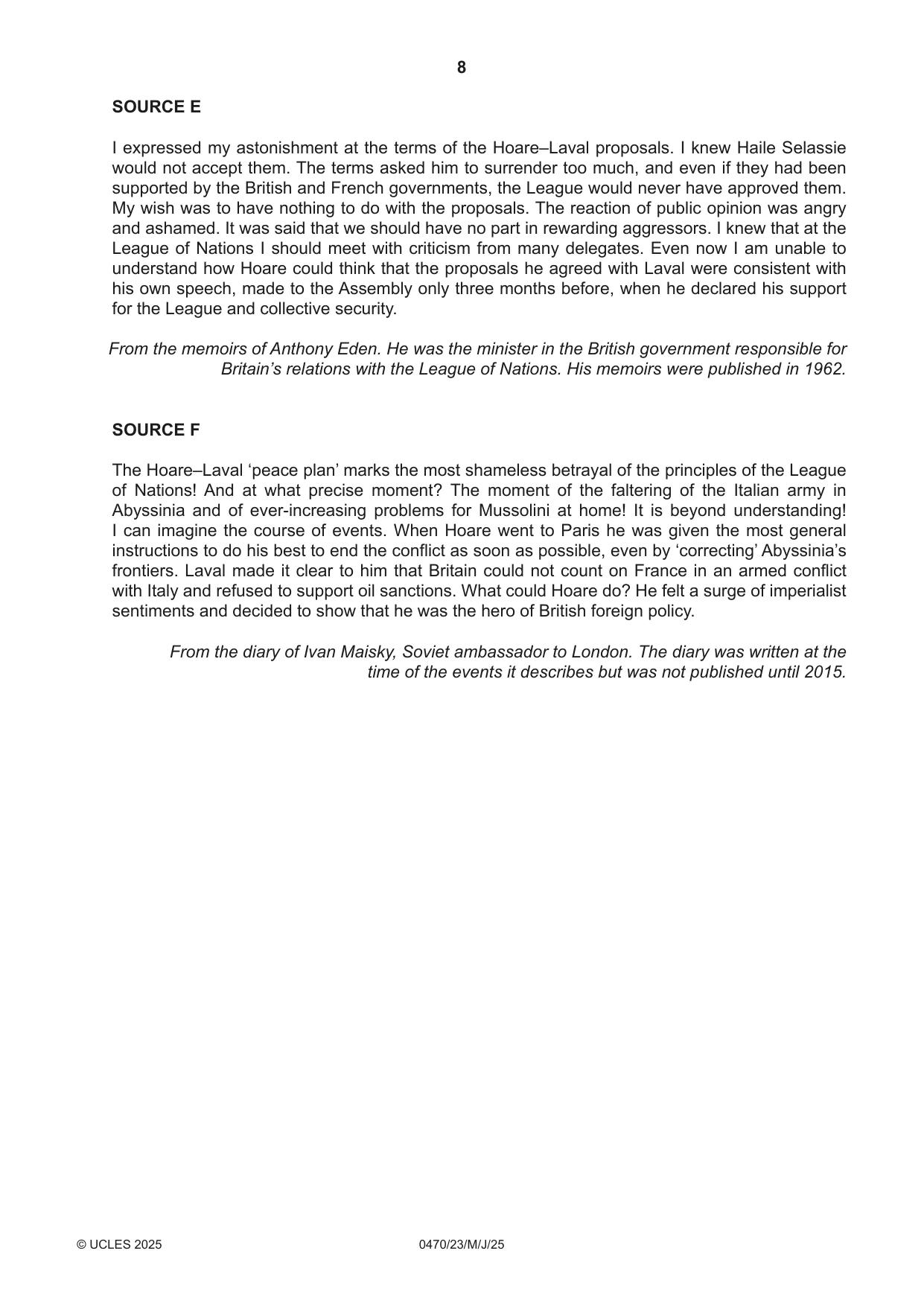 Cambridge IGCSE History 0470 2025 May/June Paper 2 · Variant 3 question paper, page 8 of 12