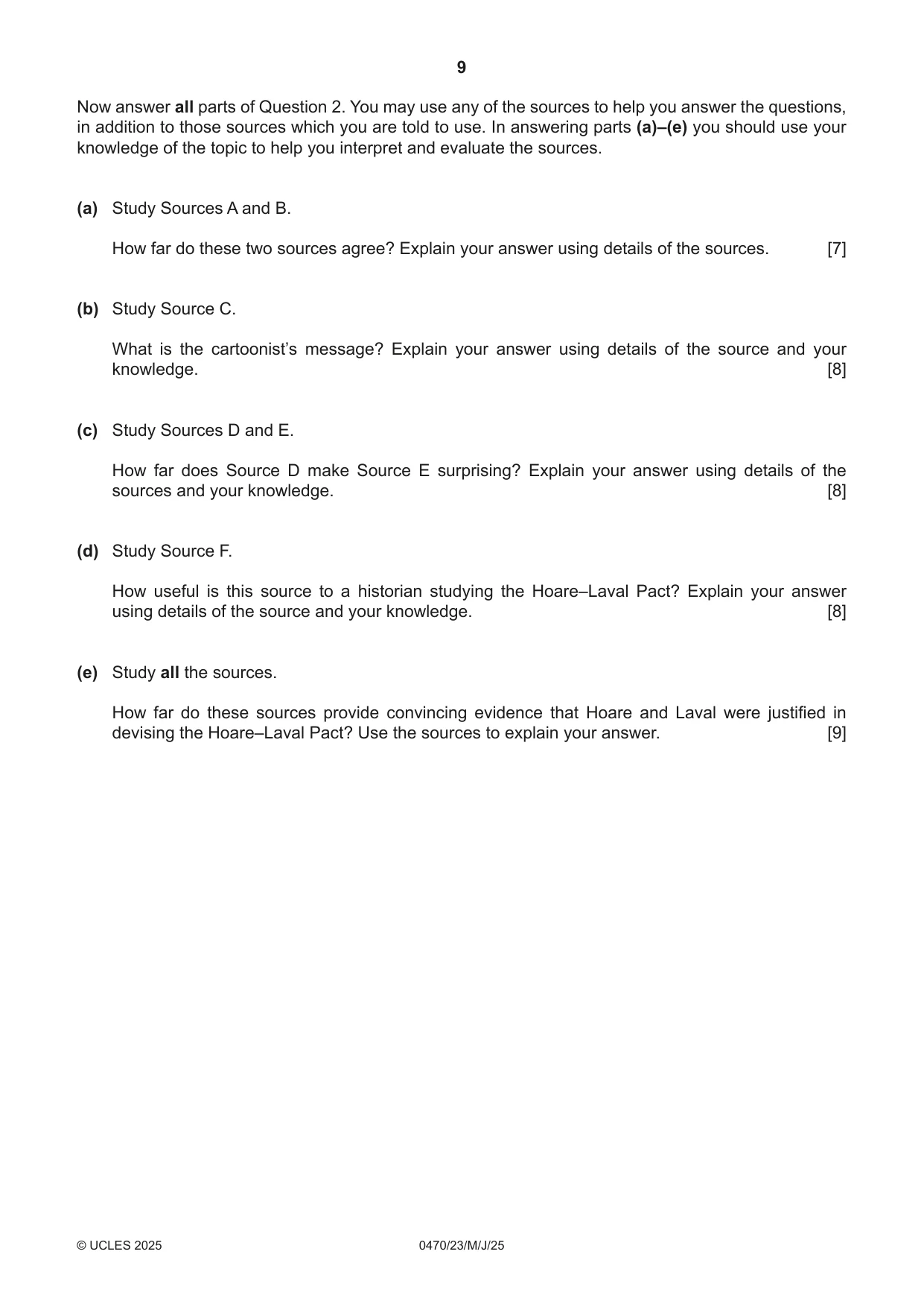 Cambridge IGCSE History 0470 2025 May/June Paper 2 · Variant 3 question paper, page 9 of 12