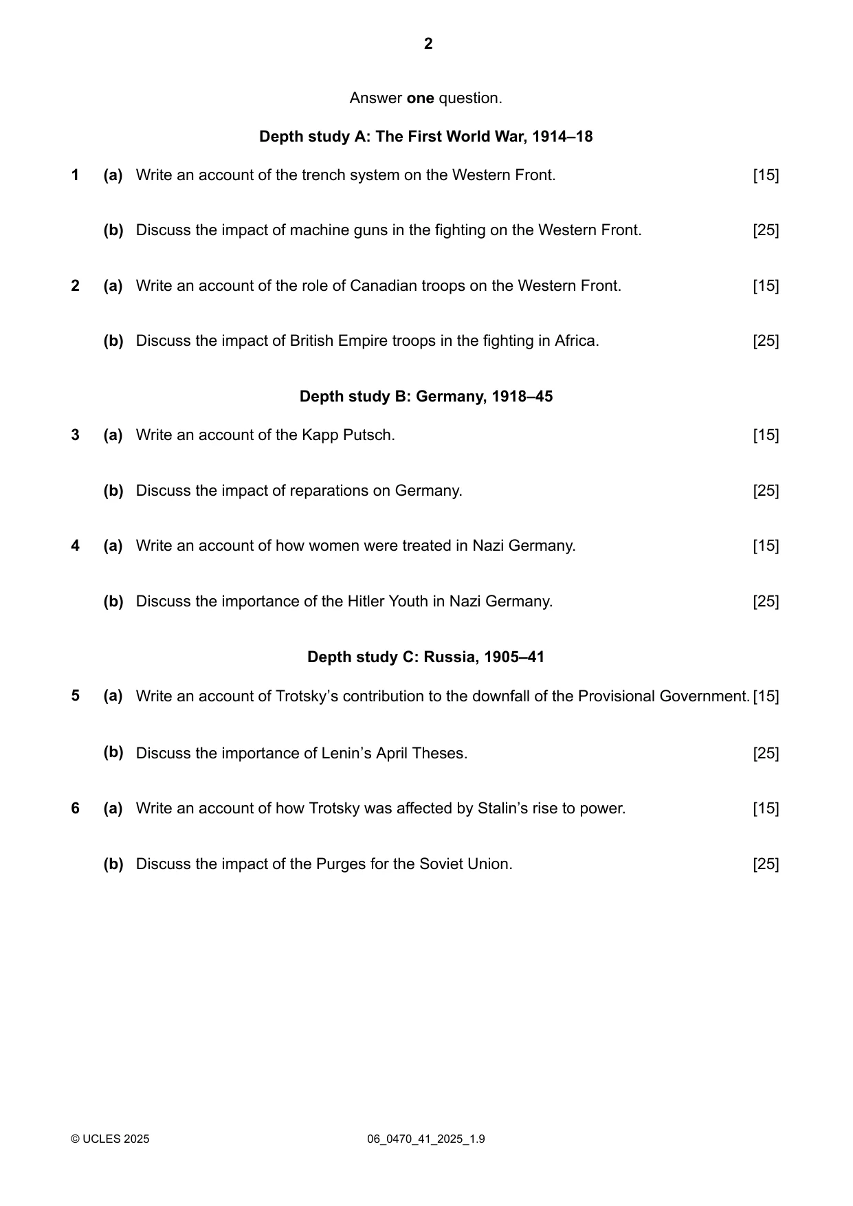 Cambridge IGCSE History 0470 2025 May/June Paper 4 · Variant 1 question paper, page 2 of 4