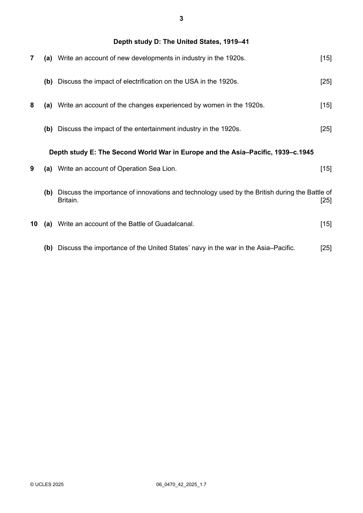 Cambridge IGCSE History 0470 2025 May/June Paper 4 · Variant 2 question paper, page 3 of 4