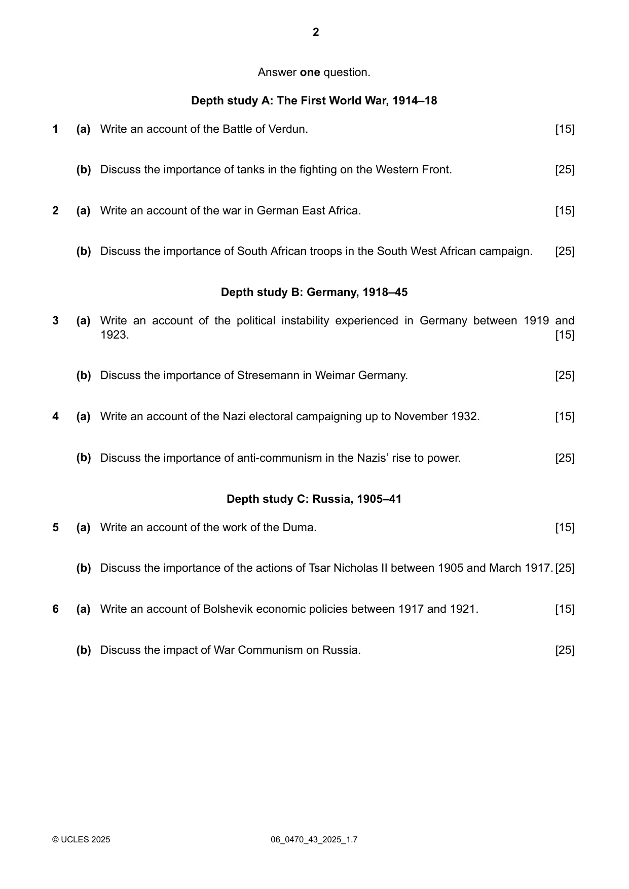 Cambridge IGCSE History 0470 2025 May/June Paper 4 · Variant 3 question paper, page 2 of 4