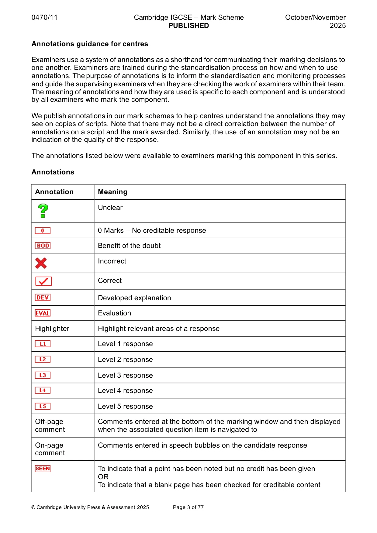 Mark scheme, page 3 of 77