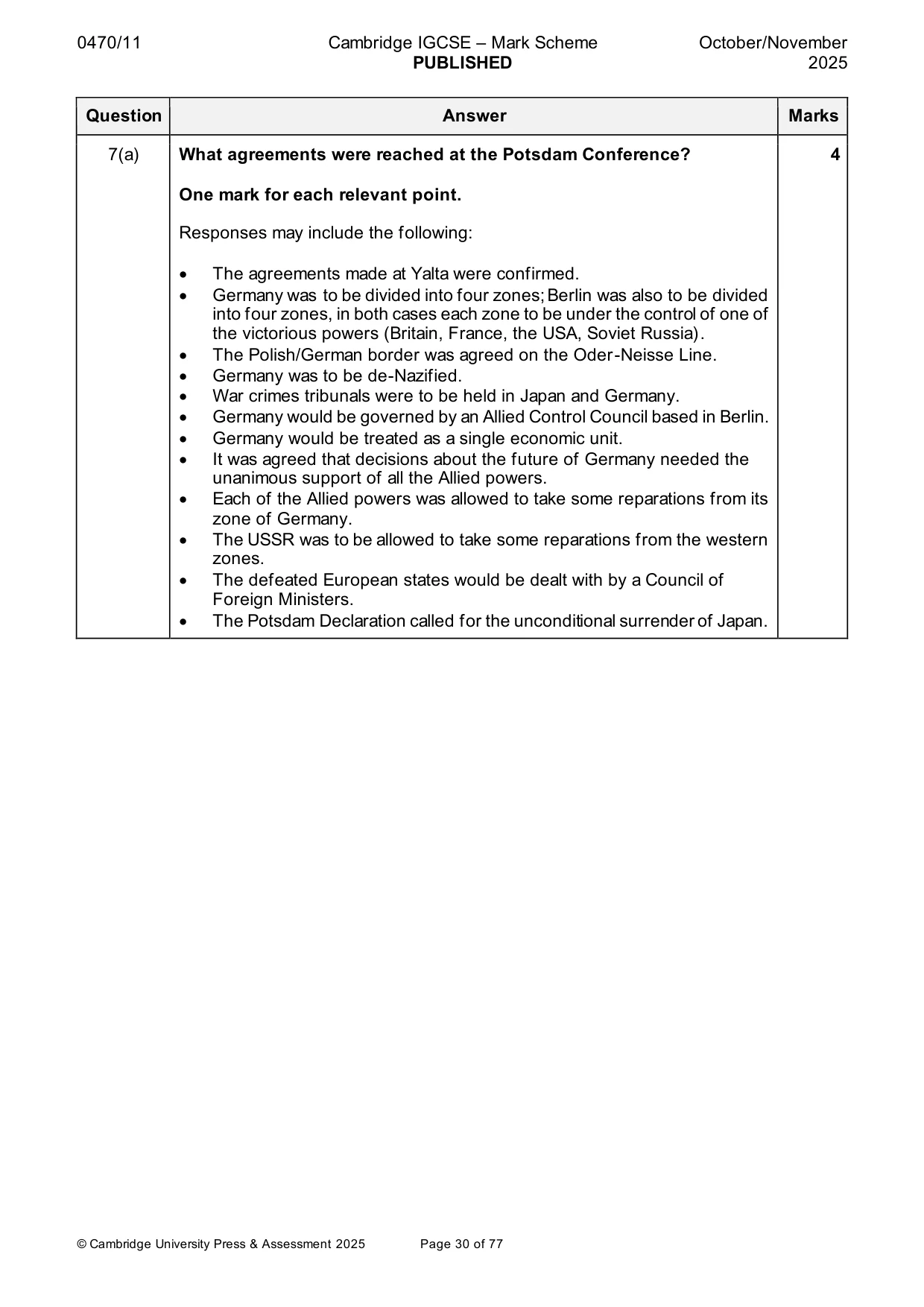 Mark scheme, page 30 of 77