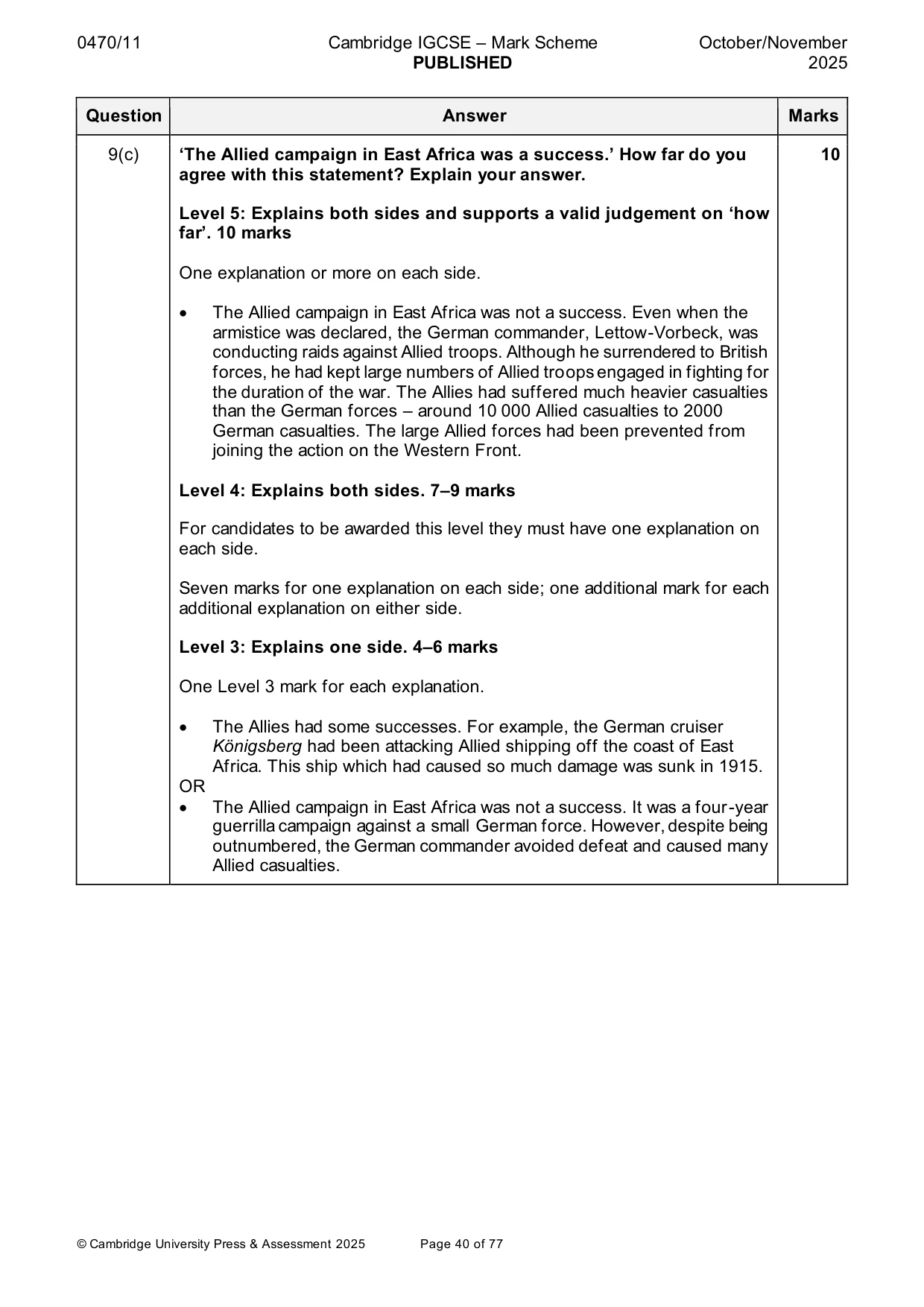 Mark scheme, page 40 of 77