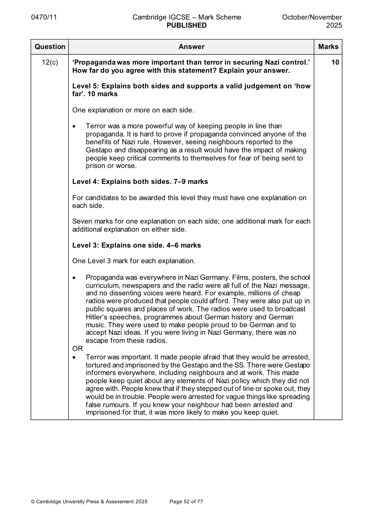 Mark scheme, page 52 of 77