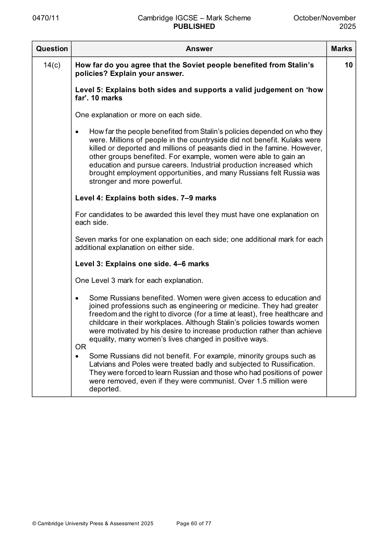 Mark scheme, page 60 of 77
