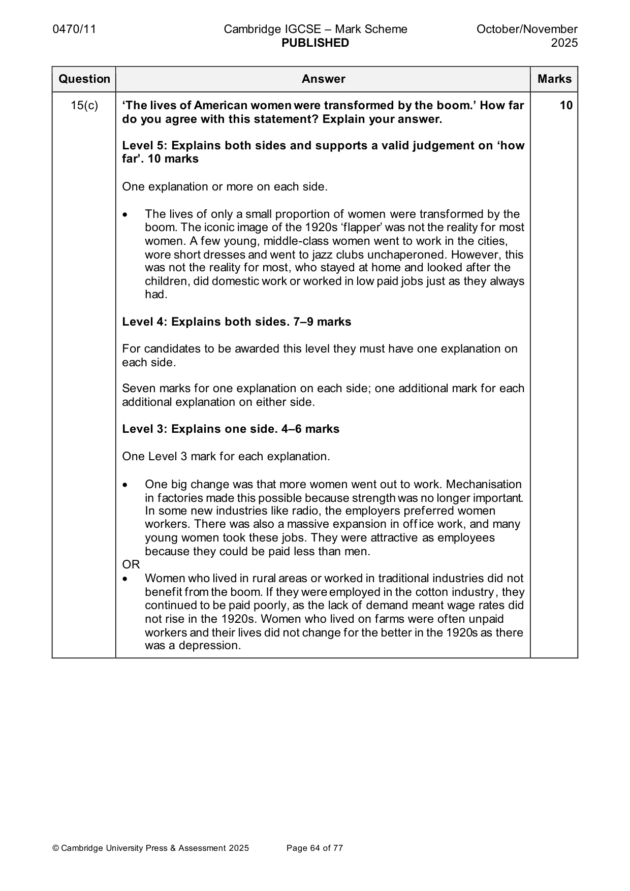 Mark scheme, page 64 of 77