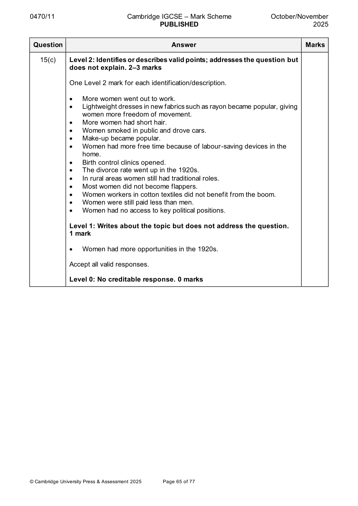 Mark scheme, page 65 of 77