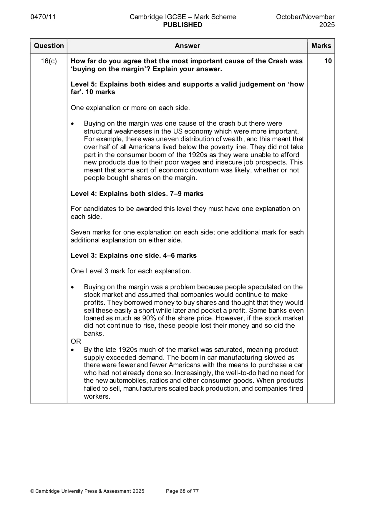 Mark scheme, page 68 of 77