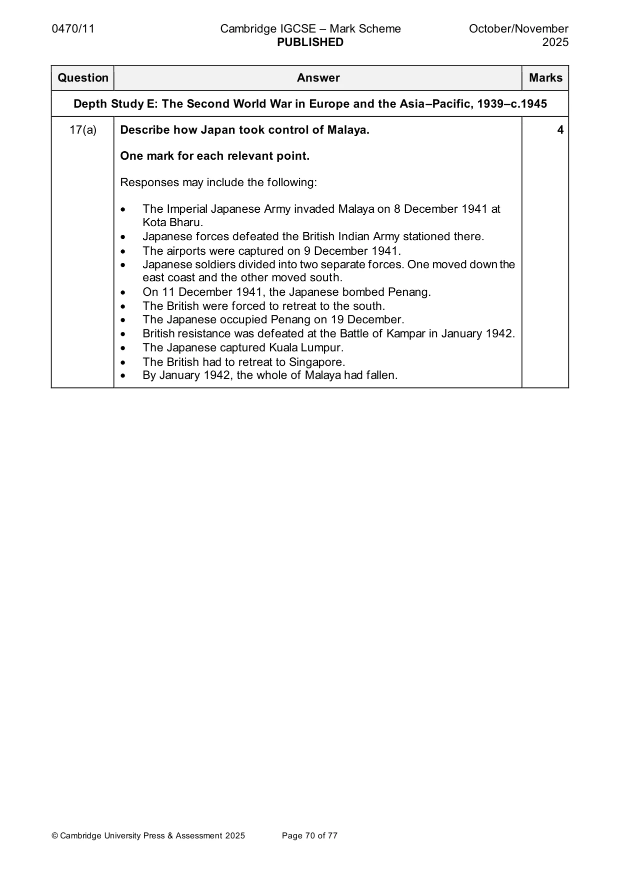 Mark scheme, page 70 of 77
