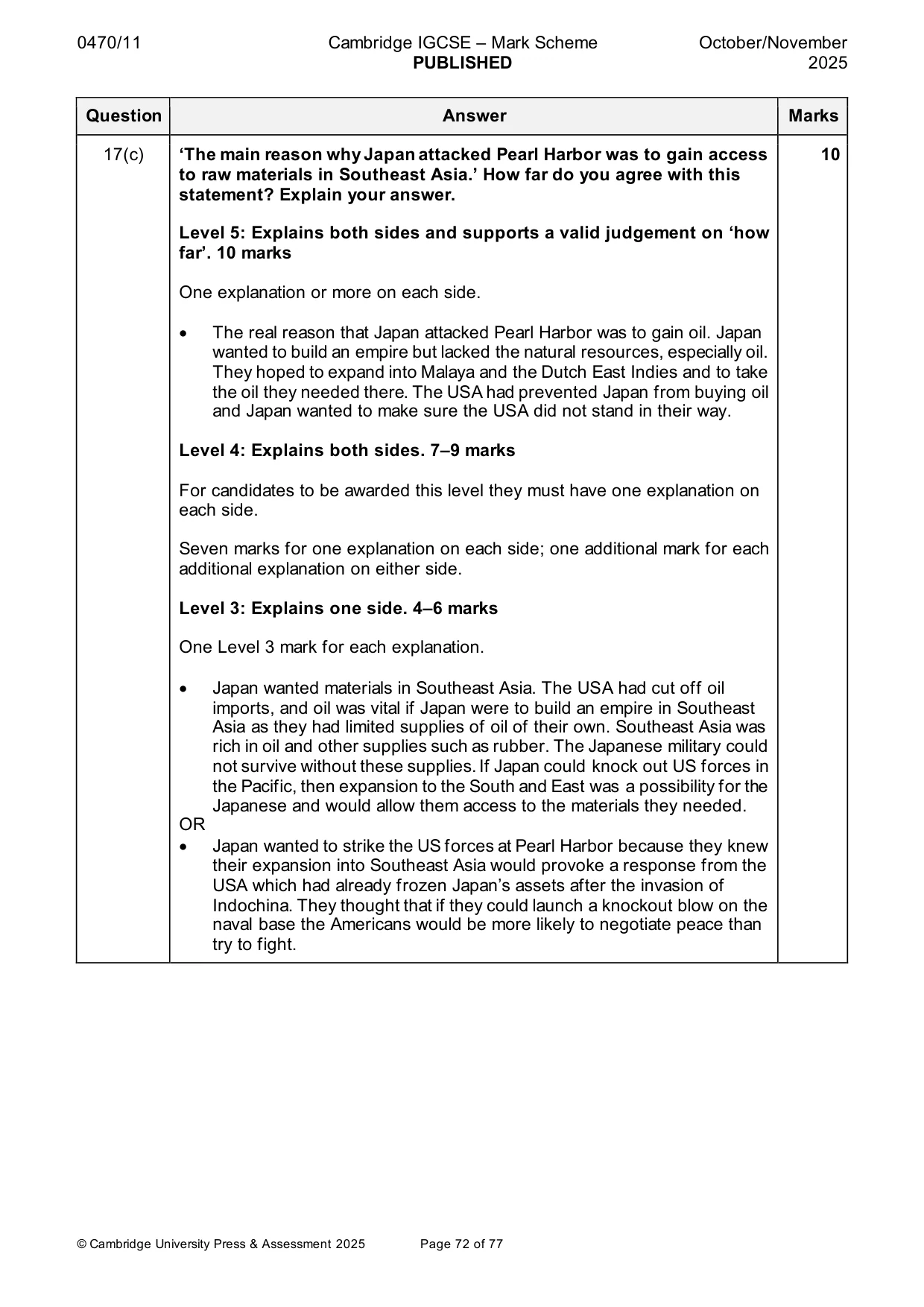 Mark scheme, page 72 of 77