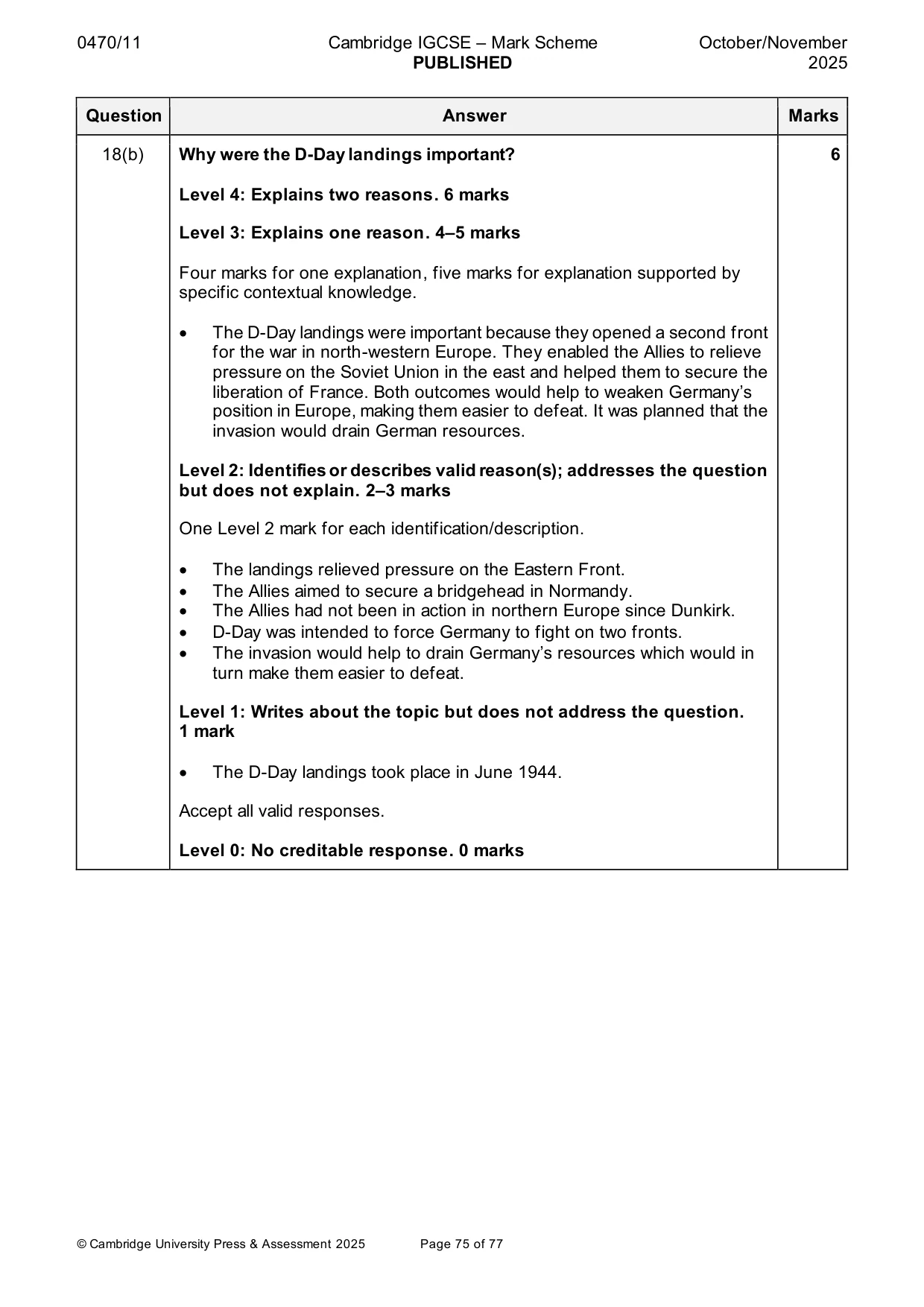 Mark scheme, page 75 of 77