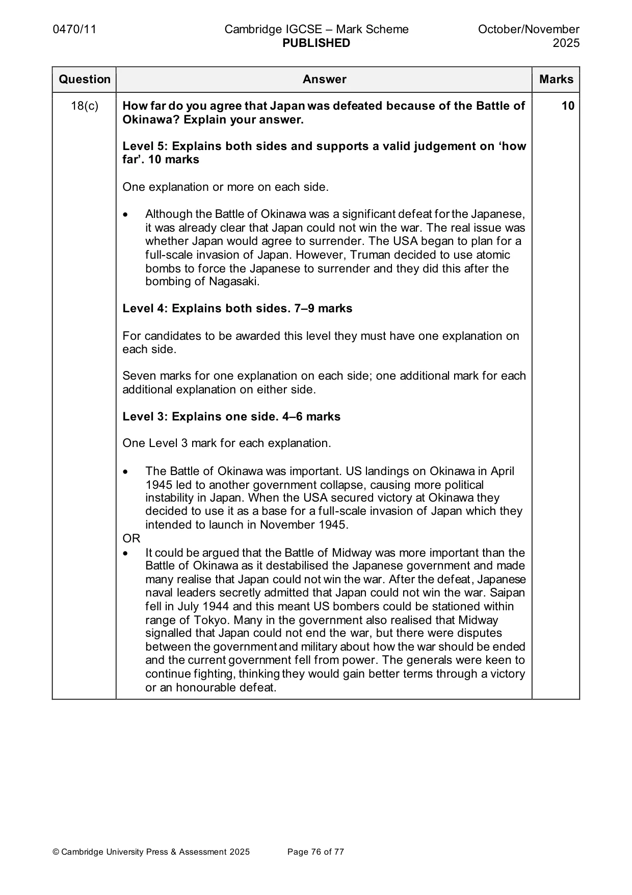 Mark scheme, page 76 of 77