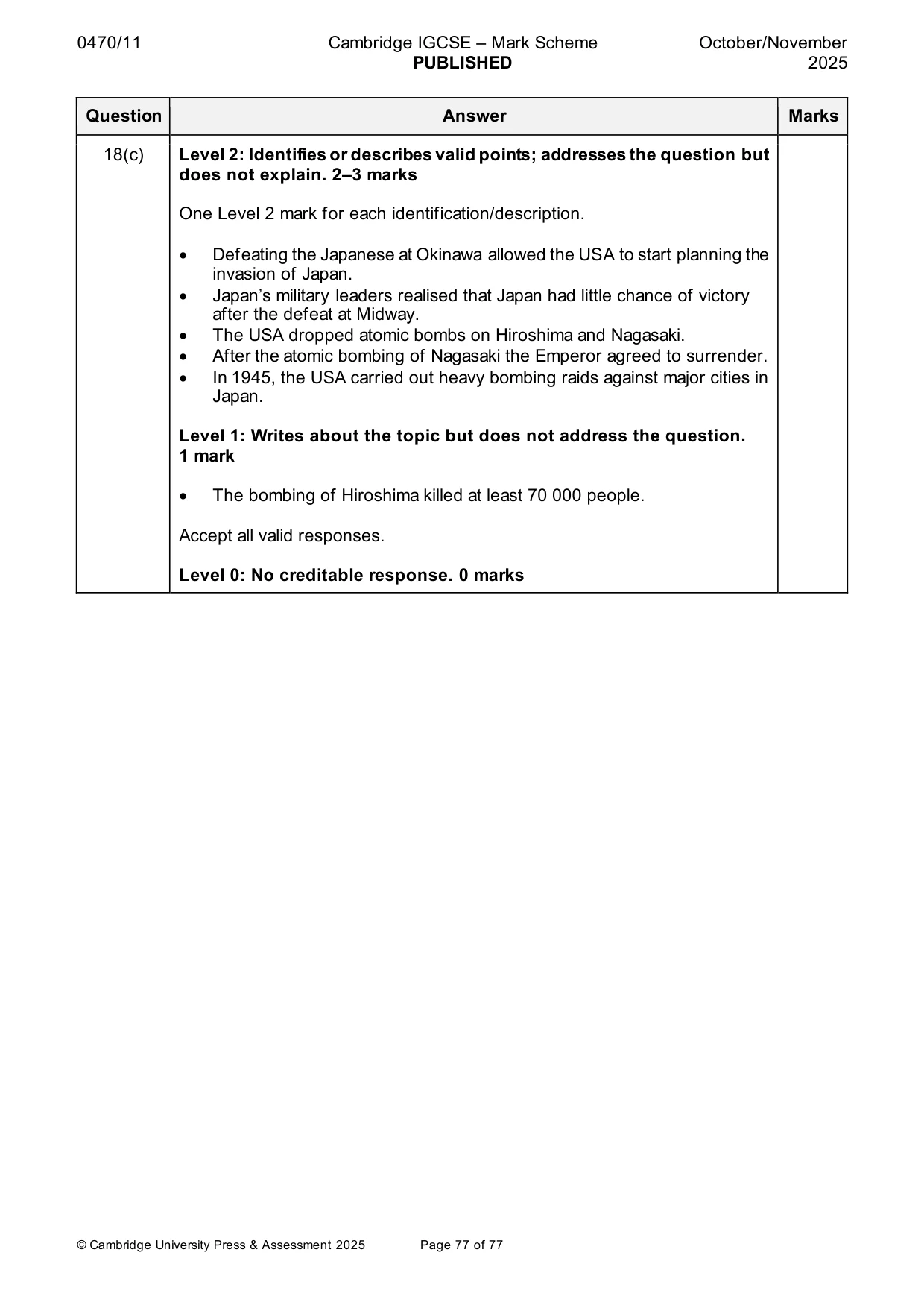 Mark scheme, page 77 of 77