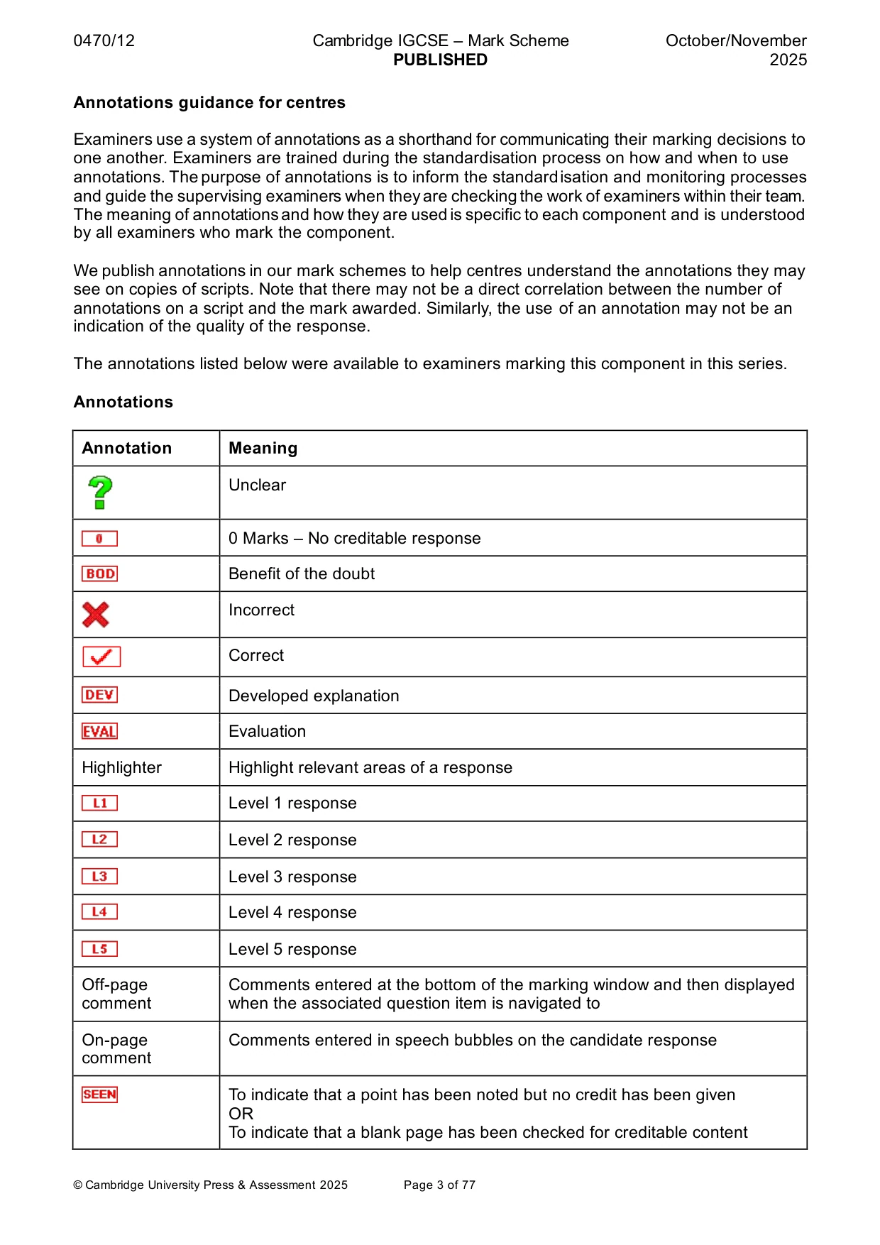 Mark scheme, page 3 of 77