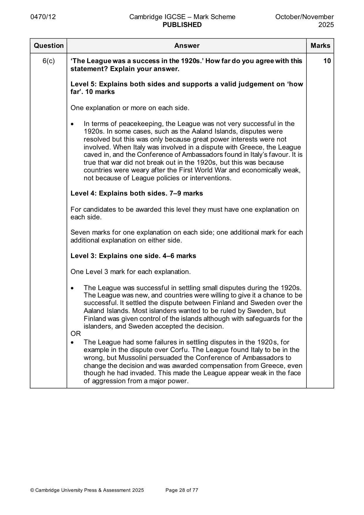 Mark scheme, page 28 of 77