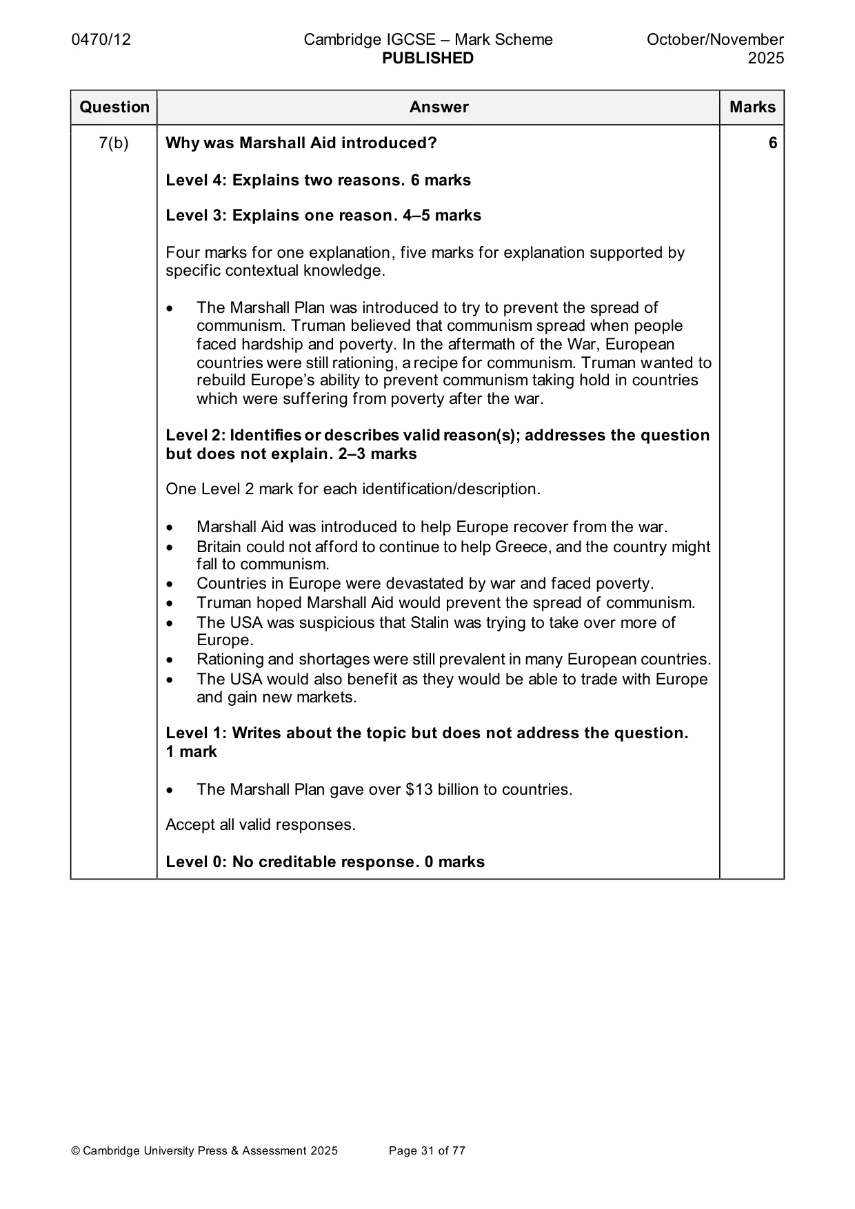 Mark scheme, page 31 of 77