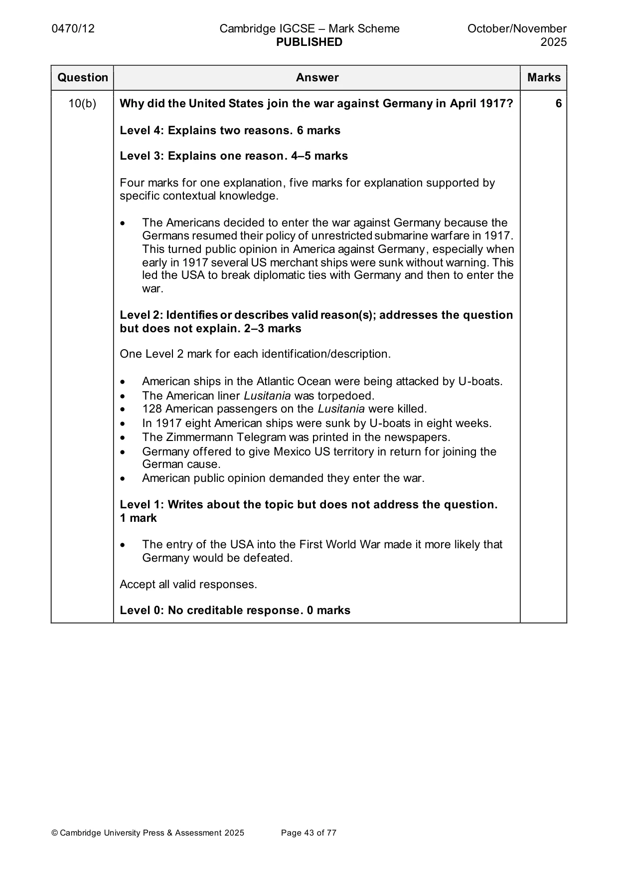Mark scheme, page 43 of 77