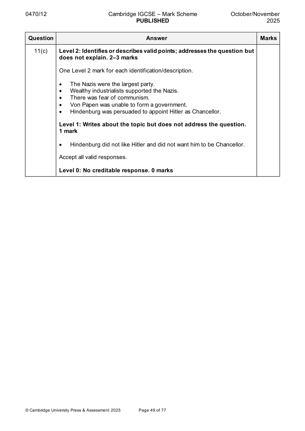 Mark scheme, page 49 of 77