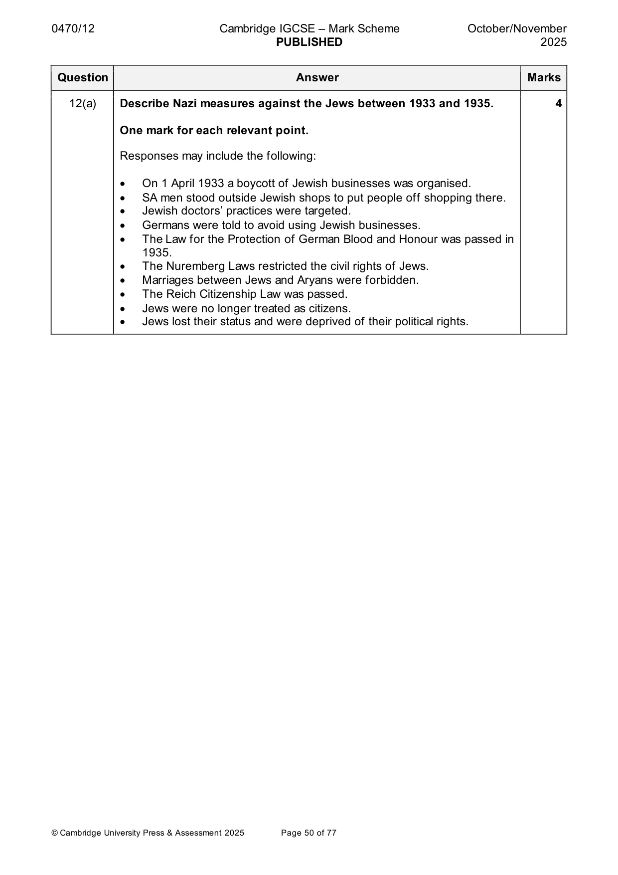 Mark scheme, page 50 of 77