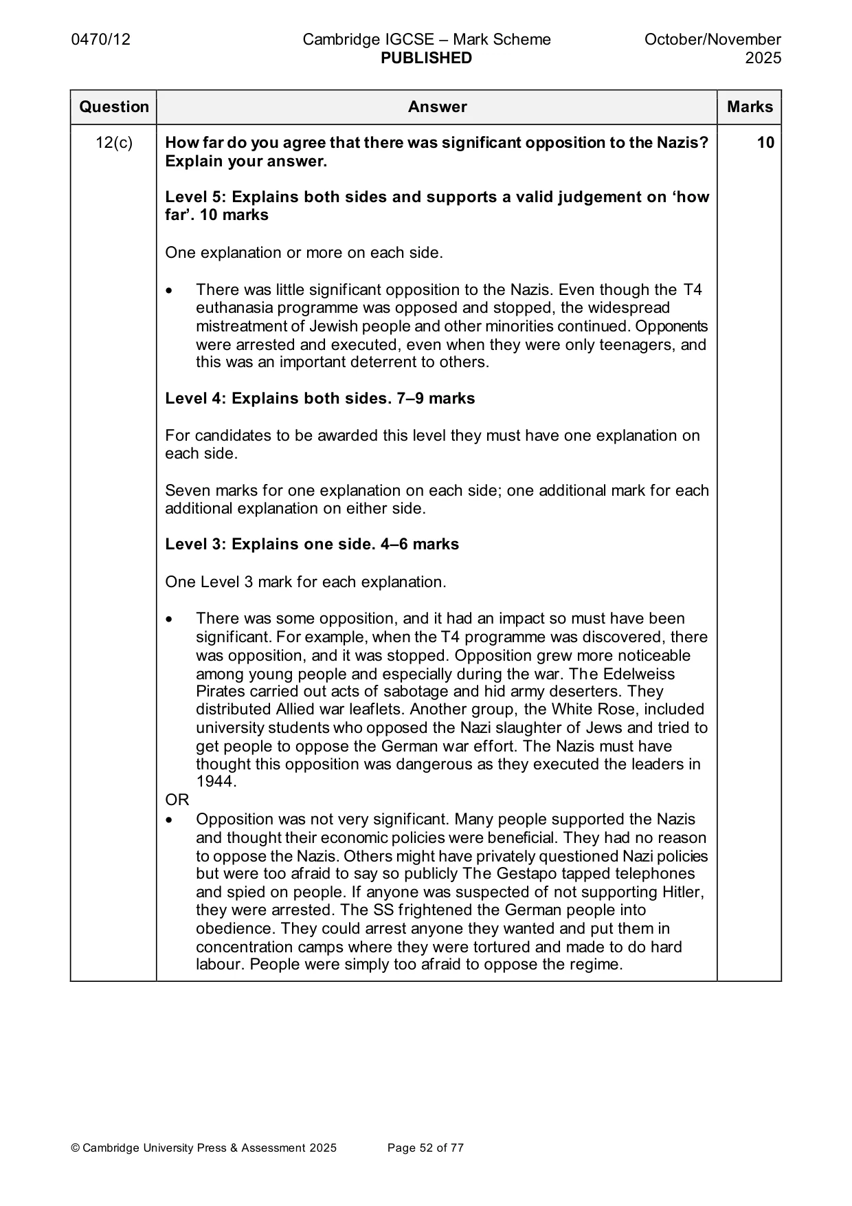Mark scheme, page 52 of 77