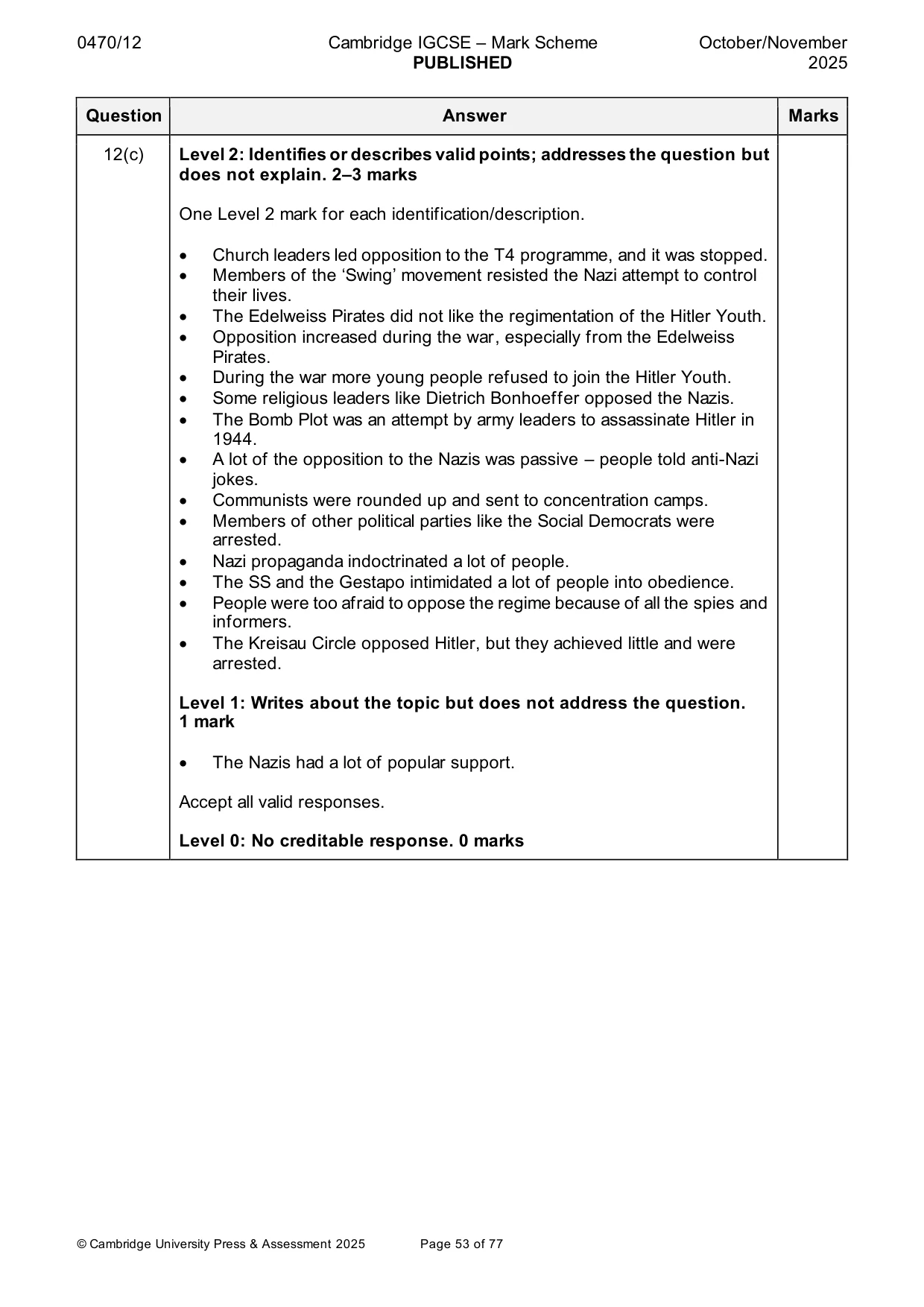 Mark scheme, page 53 of 77