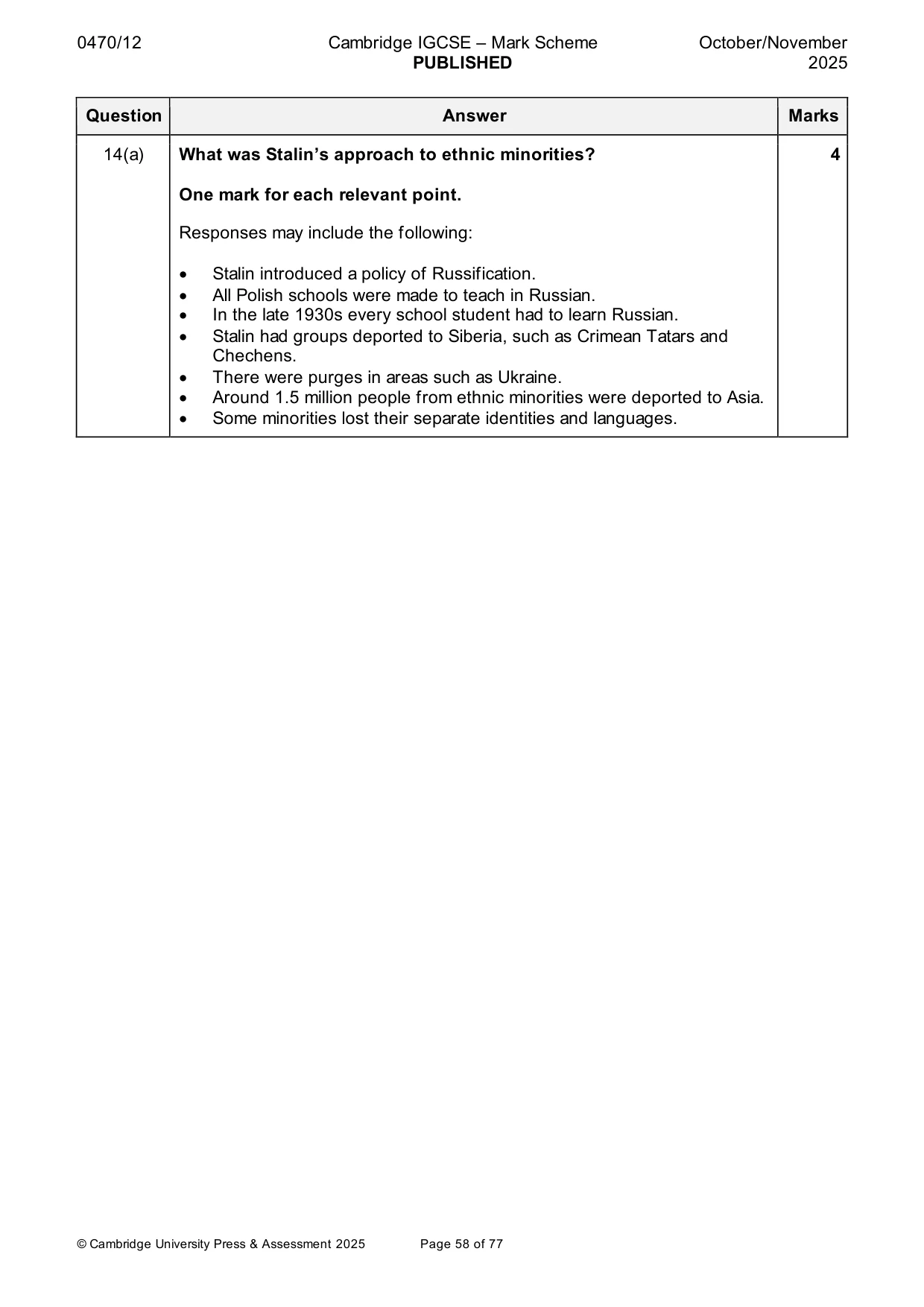 Mark scheme, page 58 of 77