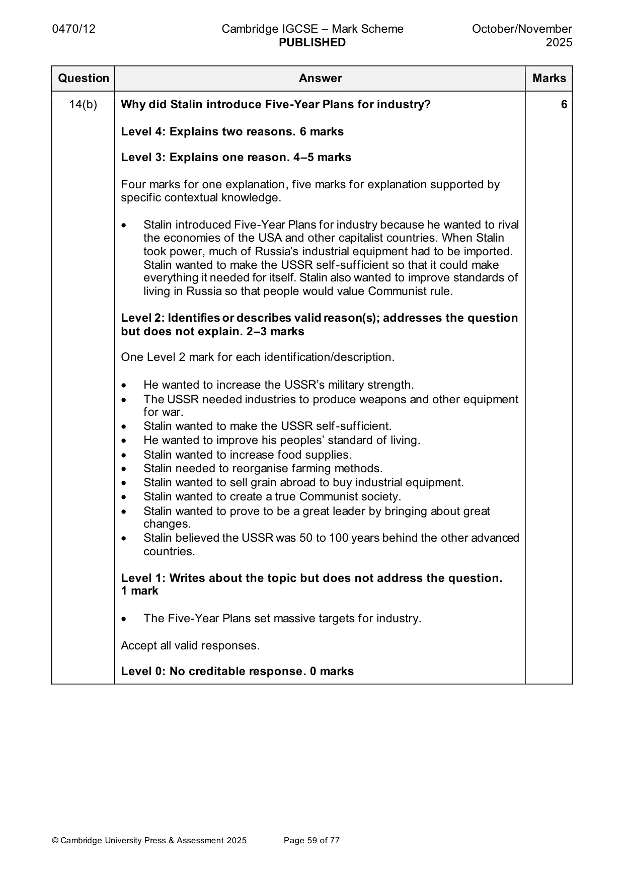 Mark scheme, page 59 of 77