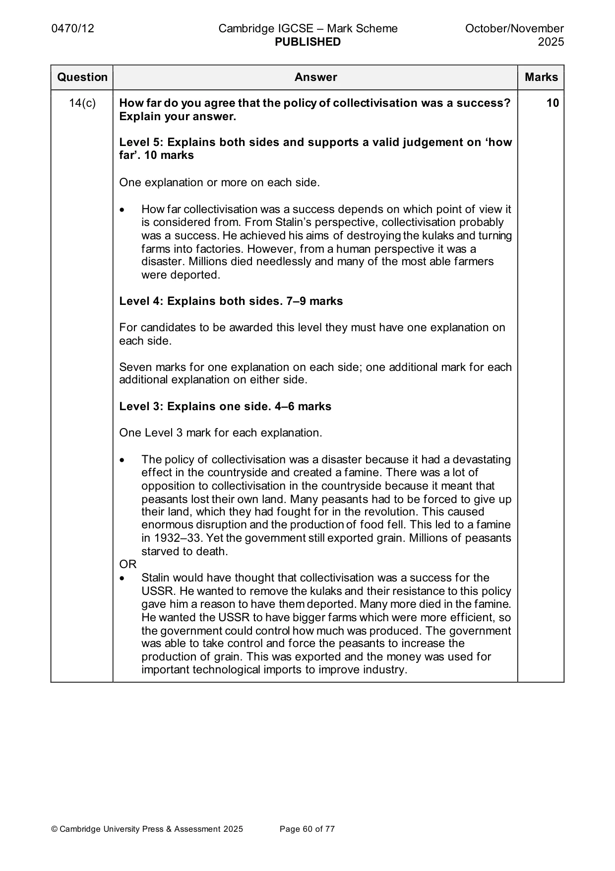 Mark scheme, page 60 of 77